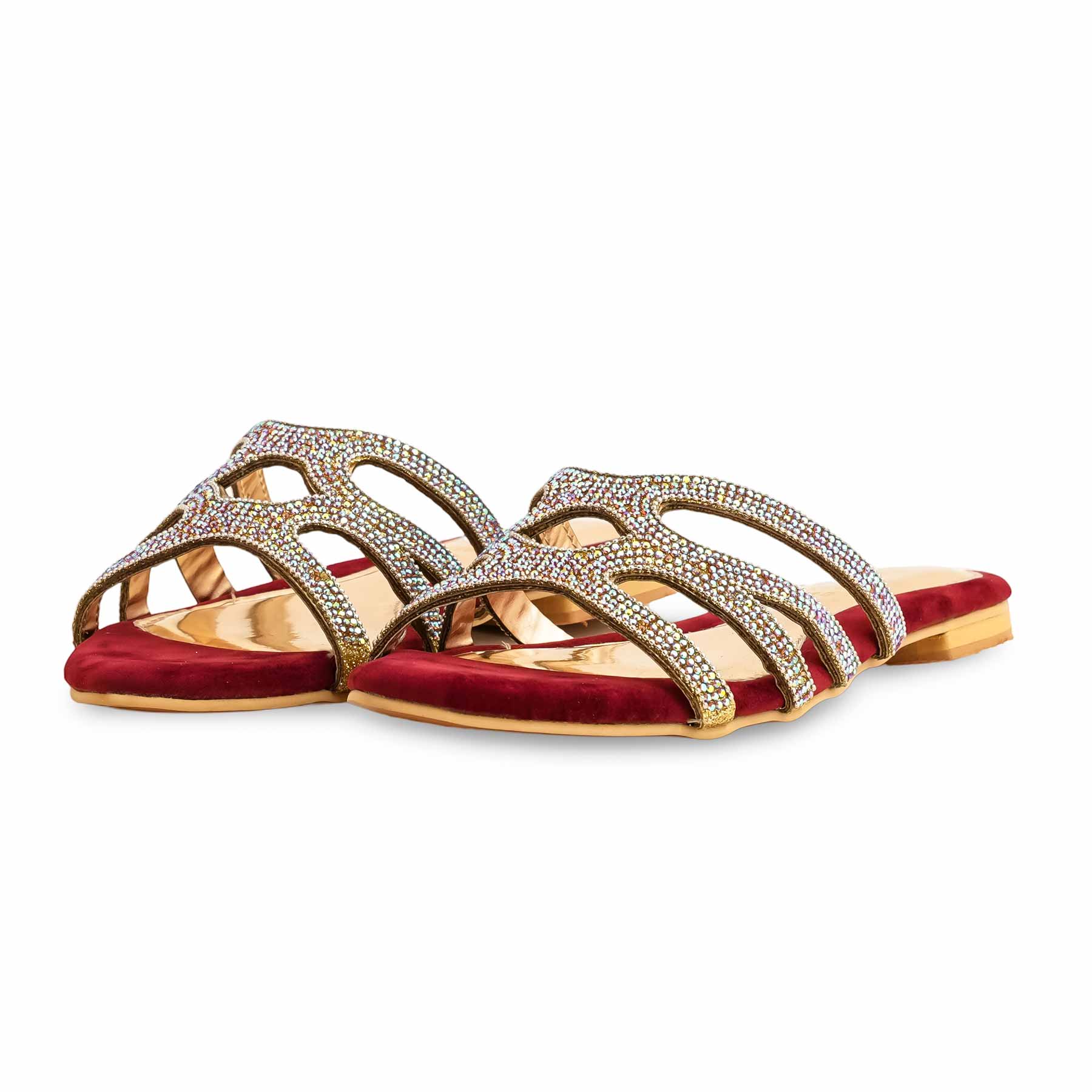Maroon Fancy Slipper For Ladies FN7932 - Image 3