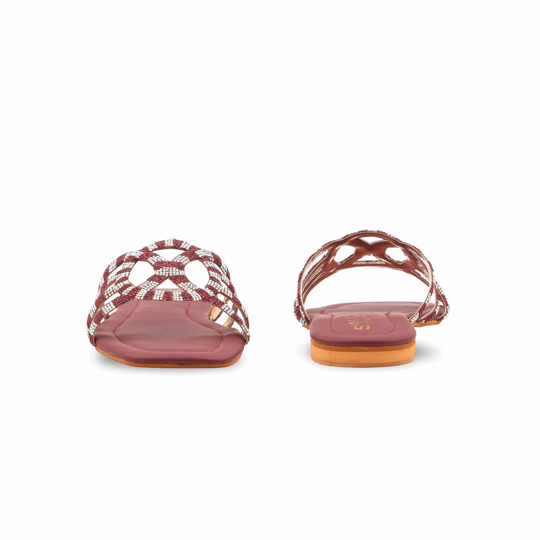 Maroon Fancy Slipper For Ladies FN8090 - Image 4