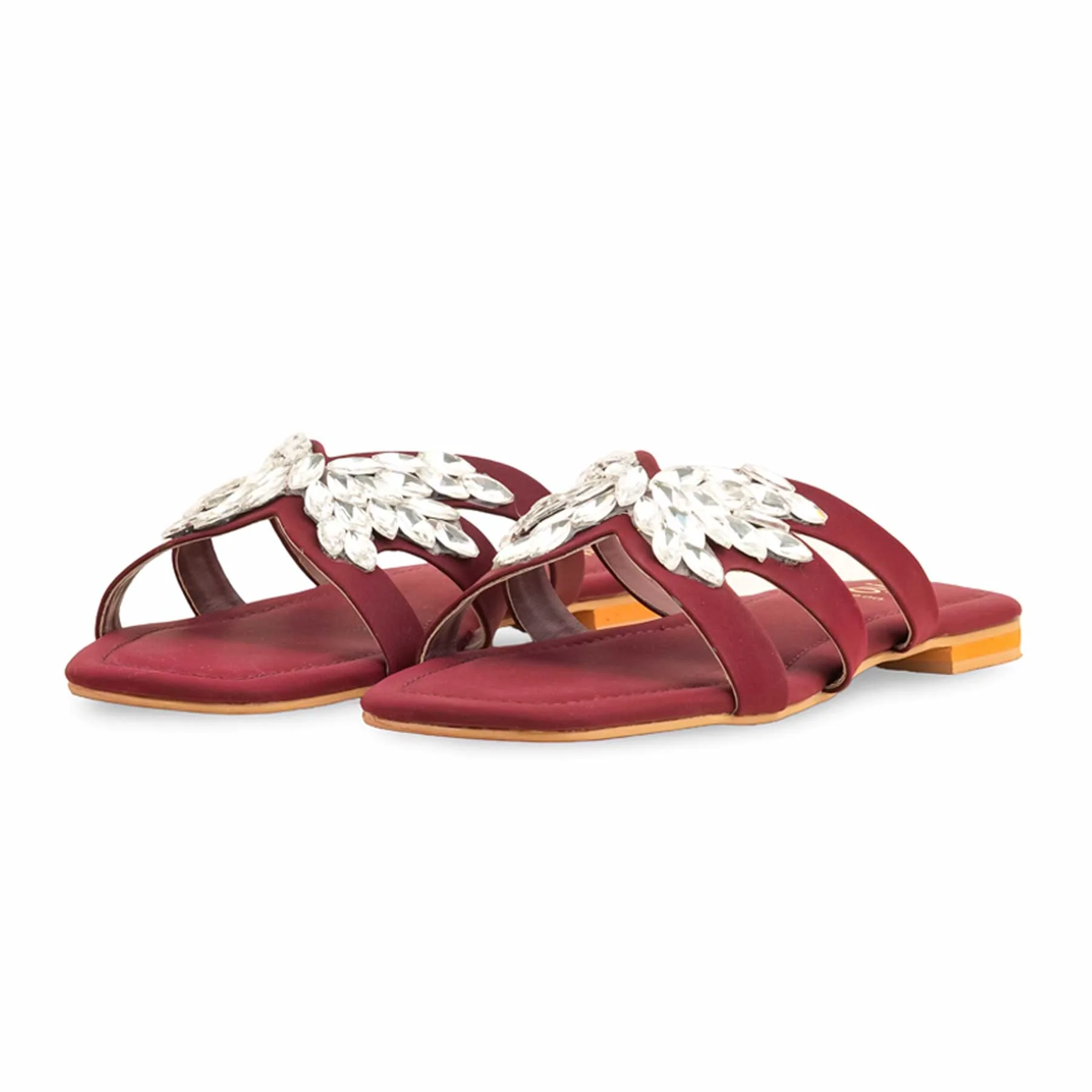Maroon Fancy Slipper For Women FN7900 - Image 3