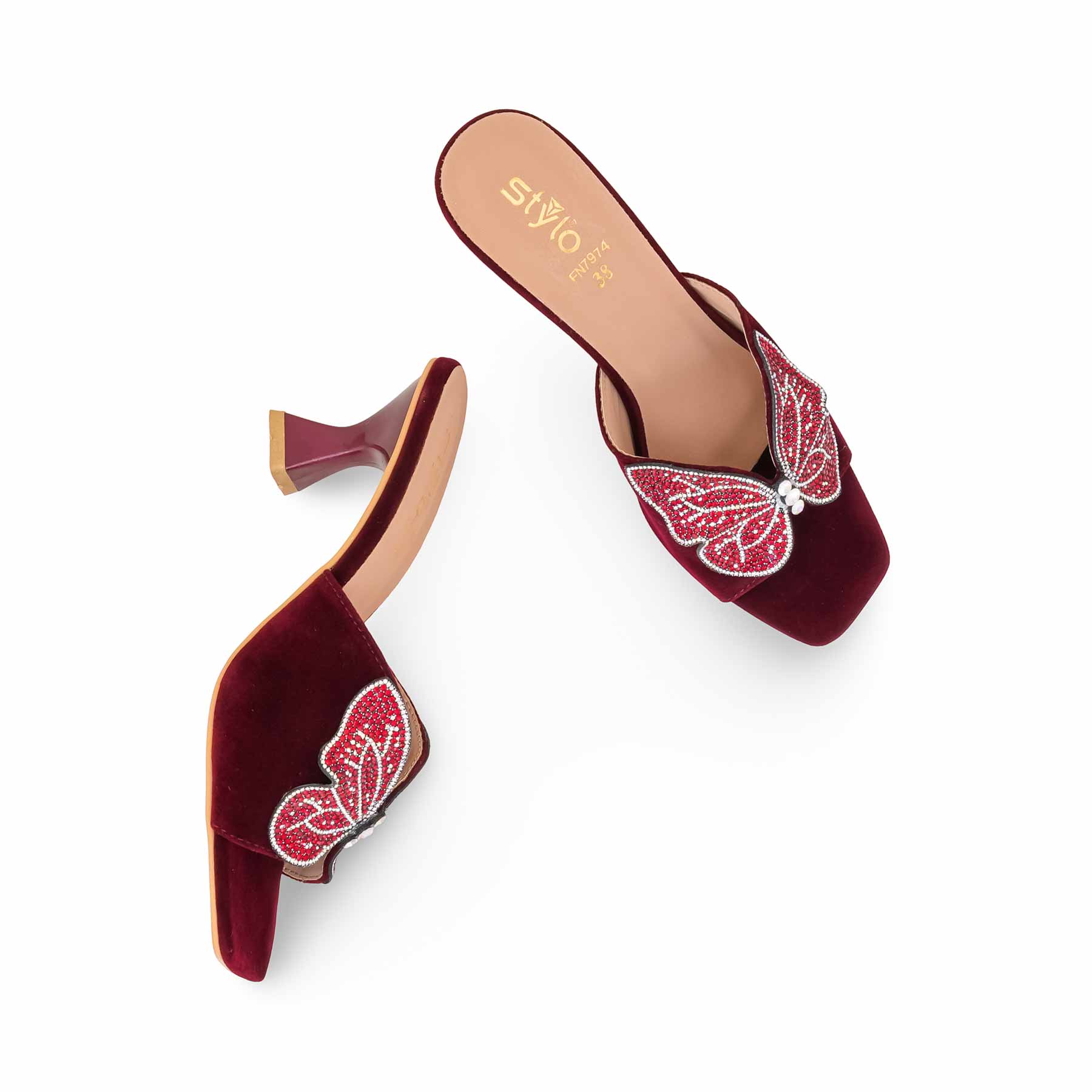 Maroon Fancy Slipper For Women FN7974 - Image 6
