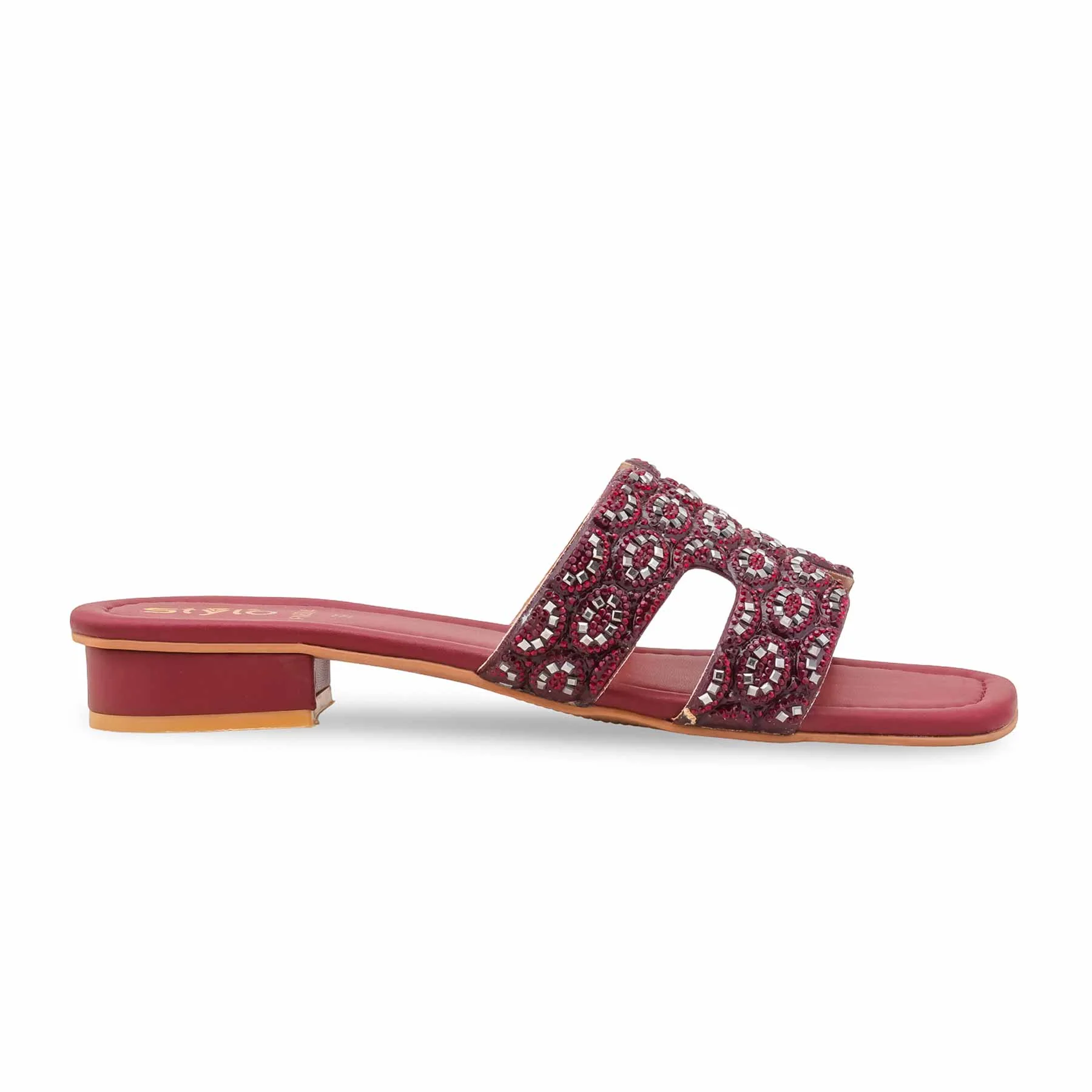 Maroon Fancy Slipper For Women FN8064 - Image 2