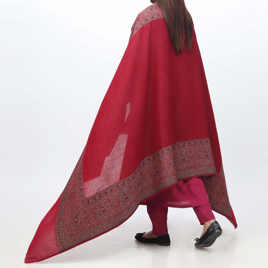 Maroon Jacquard Border Shawl PW3717 - Image 2