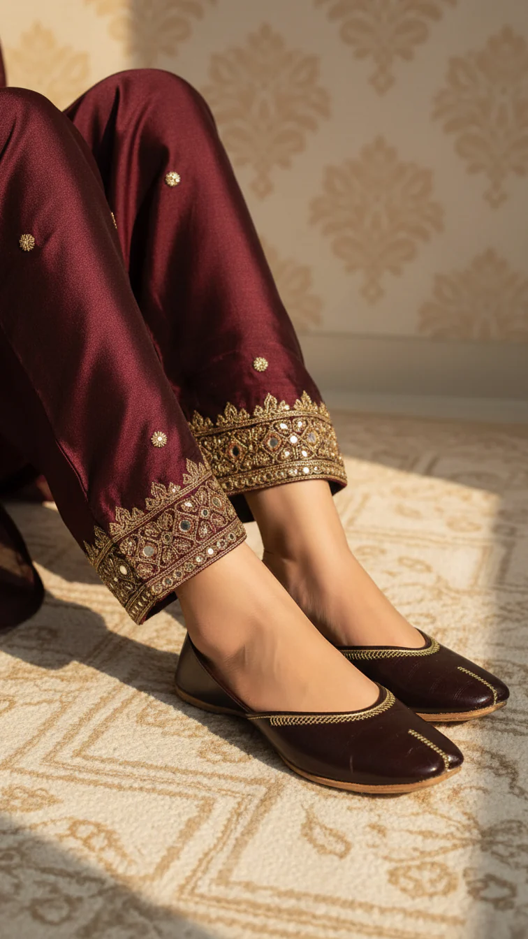 Maroon Leather Khussa For Women EC8673