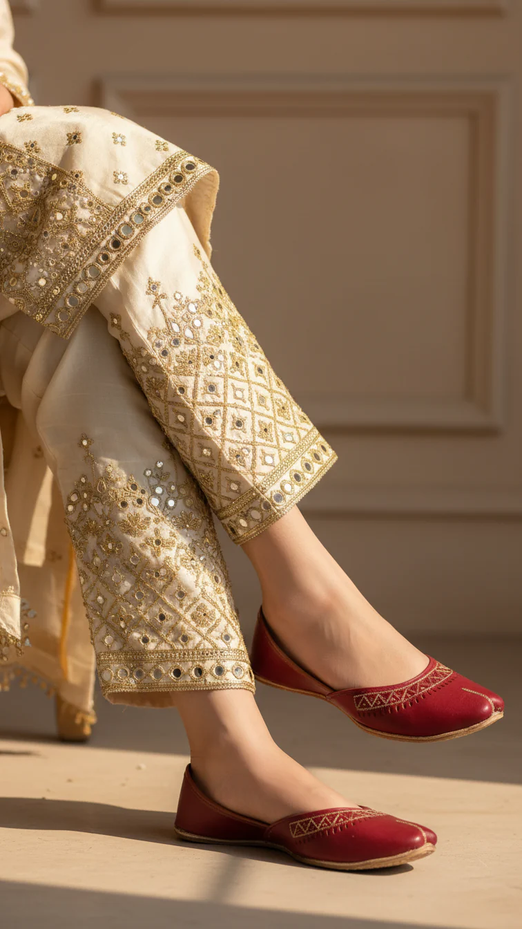 Maroon Leather Khussa For Women EC8675