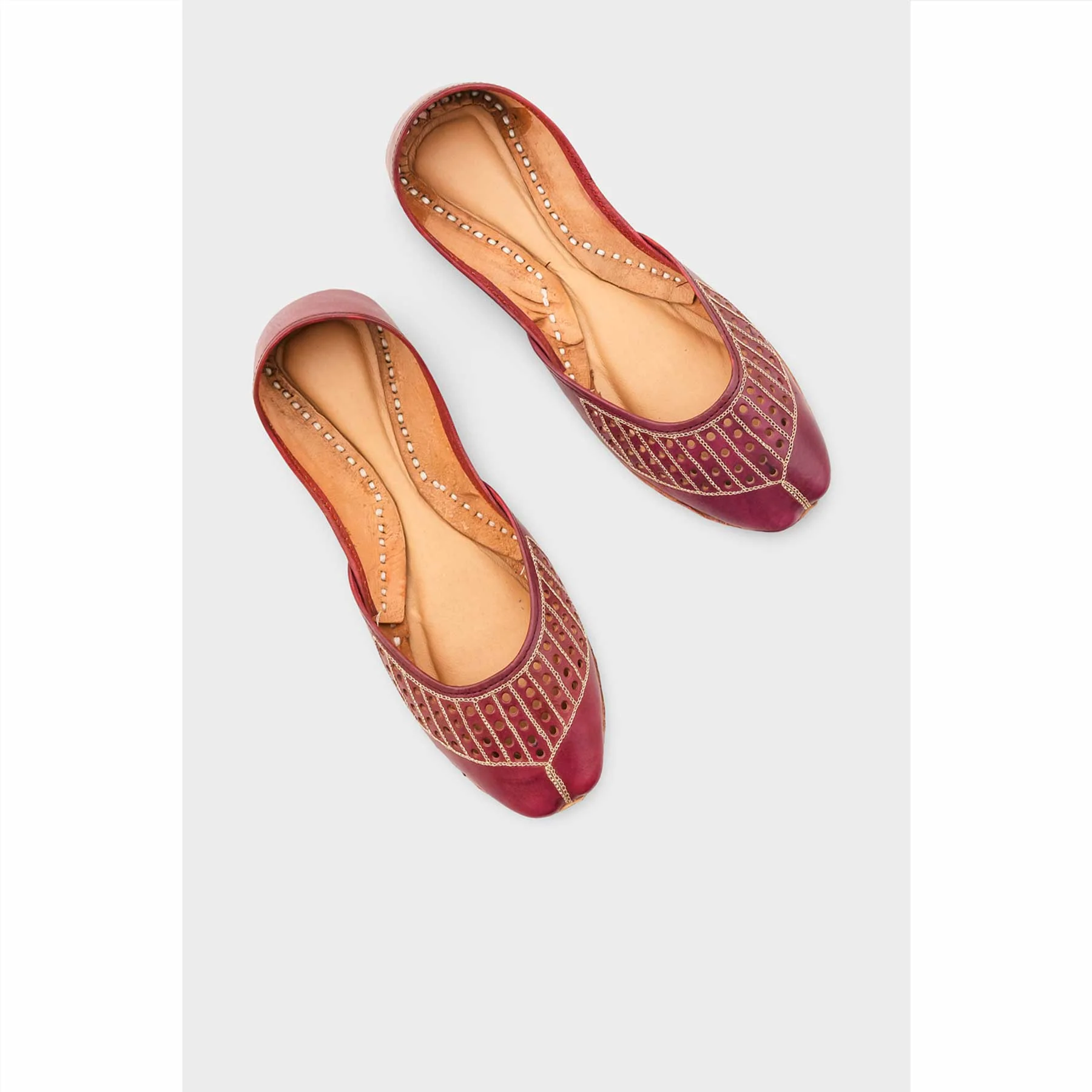 Maroon Leather Khussa For Women EC8681 - Image 5