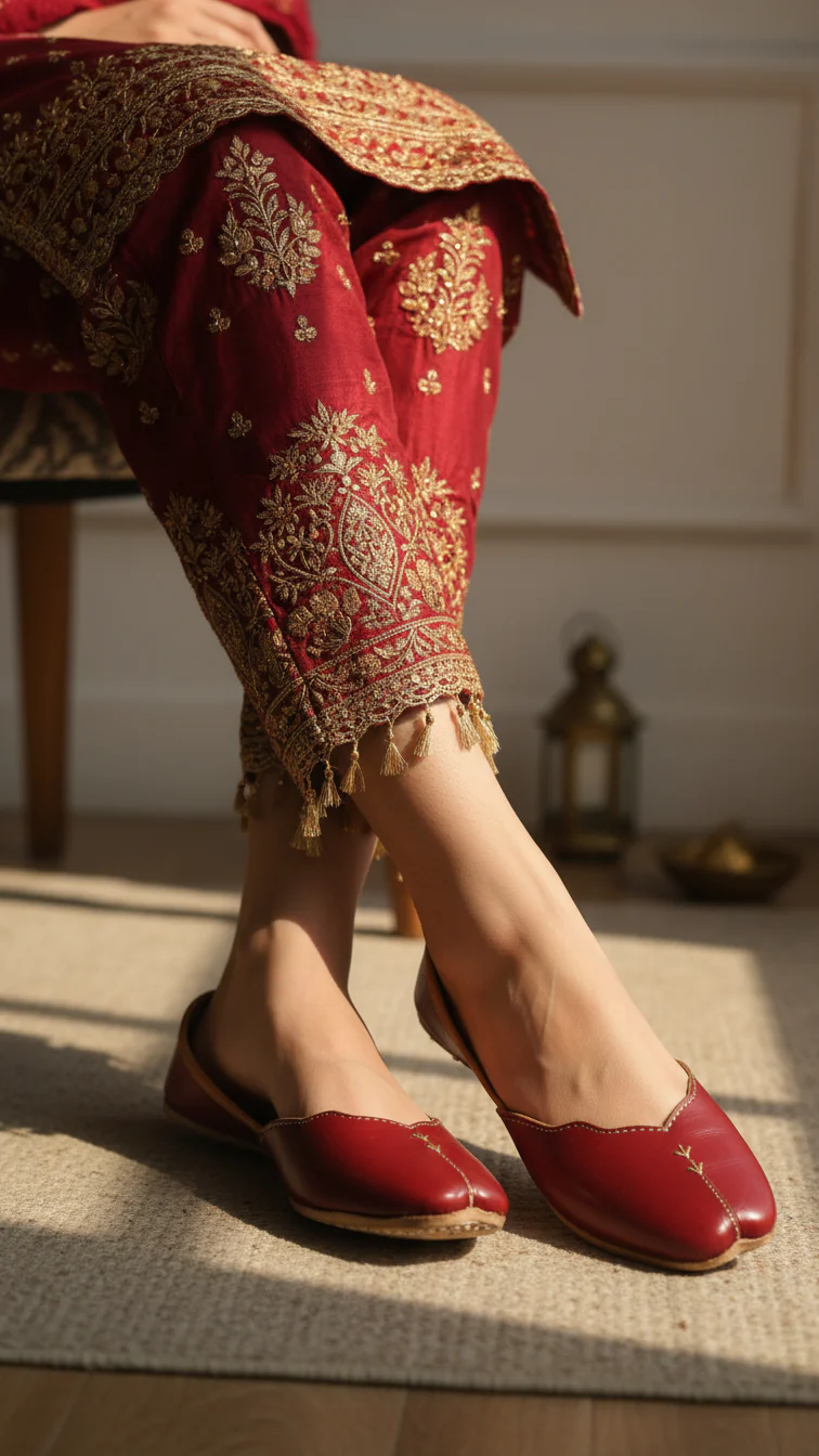 Maroon Leather Khussa For Women EC8683