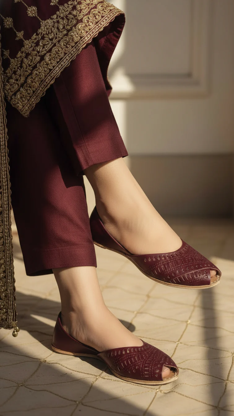 Maroon Leather Khussa For Women EC8692