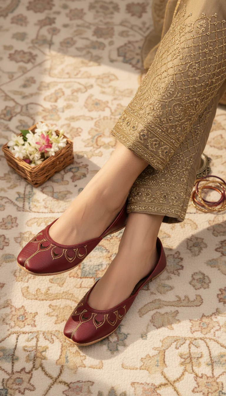 Maroon Leather Khussa For Women EC8711