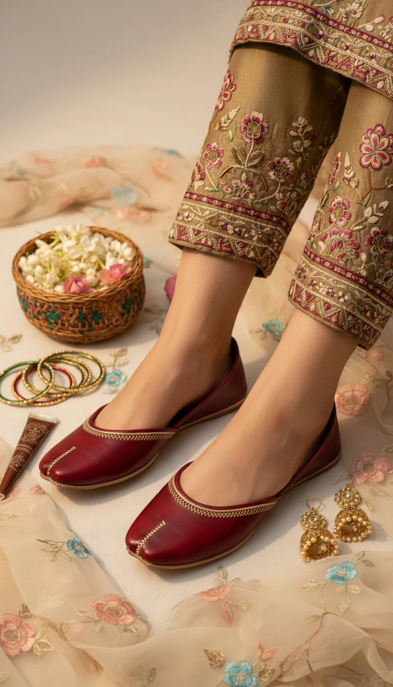 Maroon Leather Khussa For Women EC8712