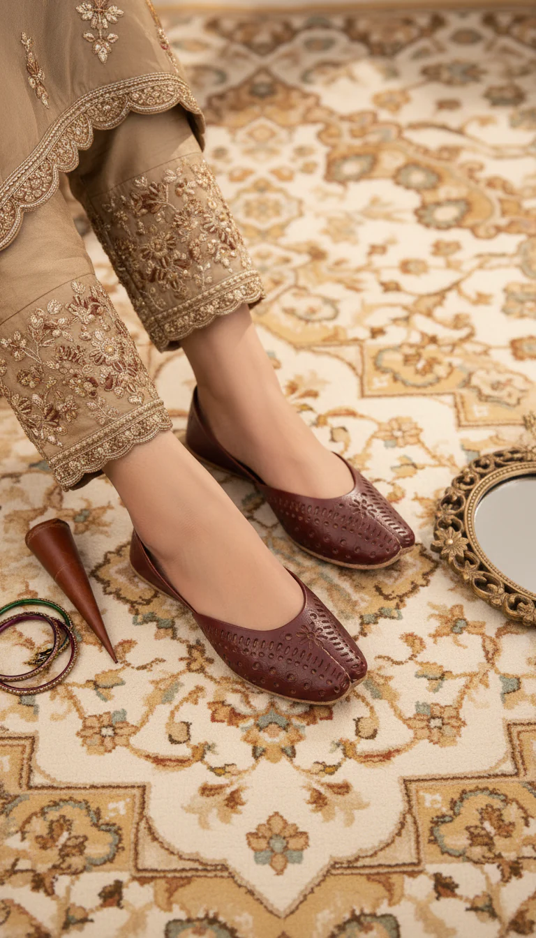 Maroon Leather Khussa For Women EC8713