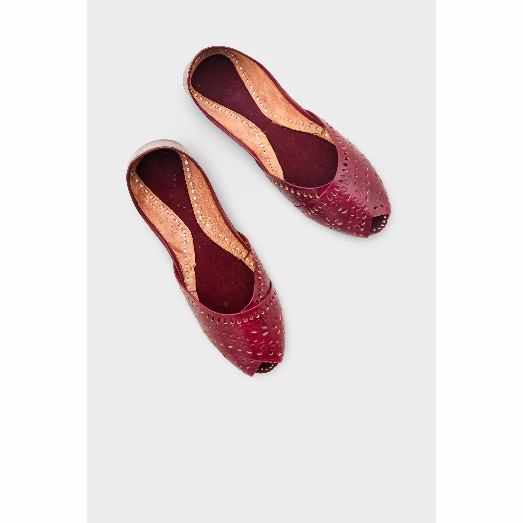 Maroon Leather Khussa For Women EC8714 - Image 5