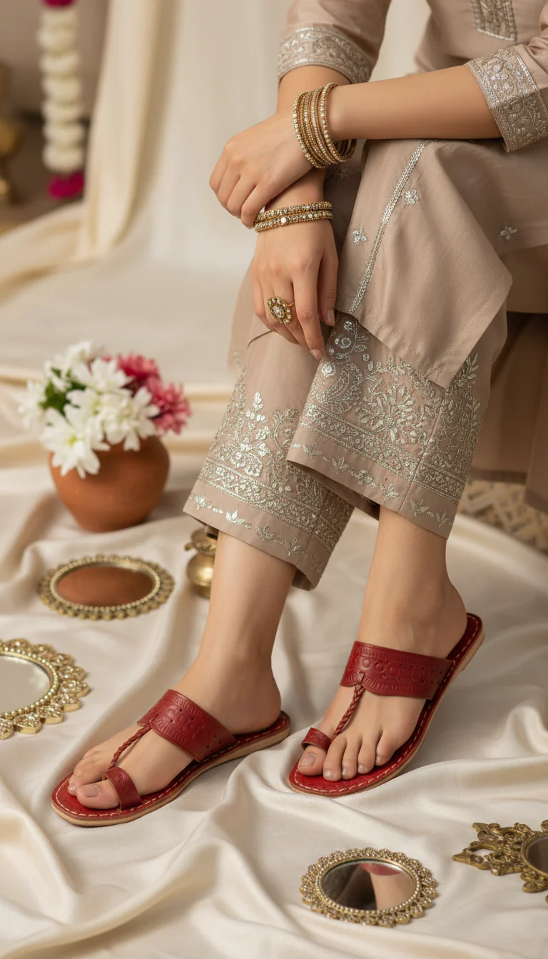 Maroon Leather Kolapori For Women EC0262