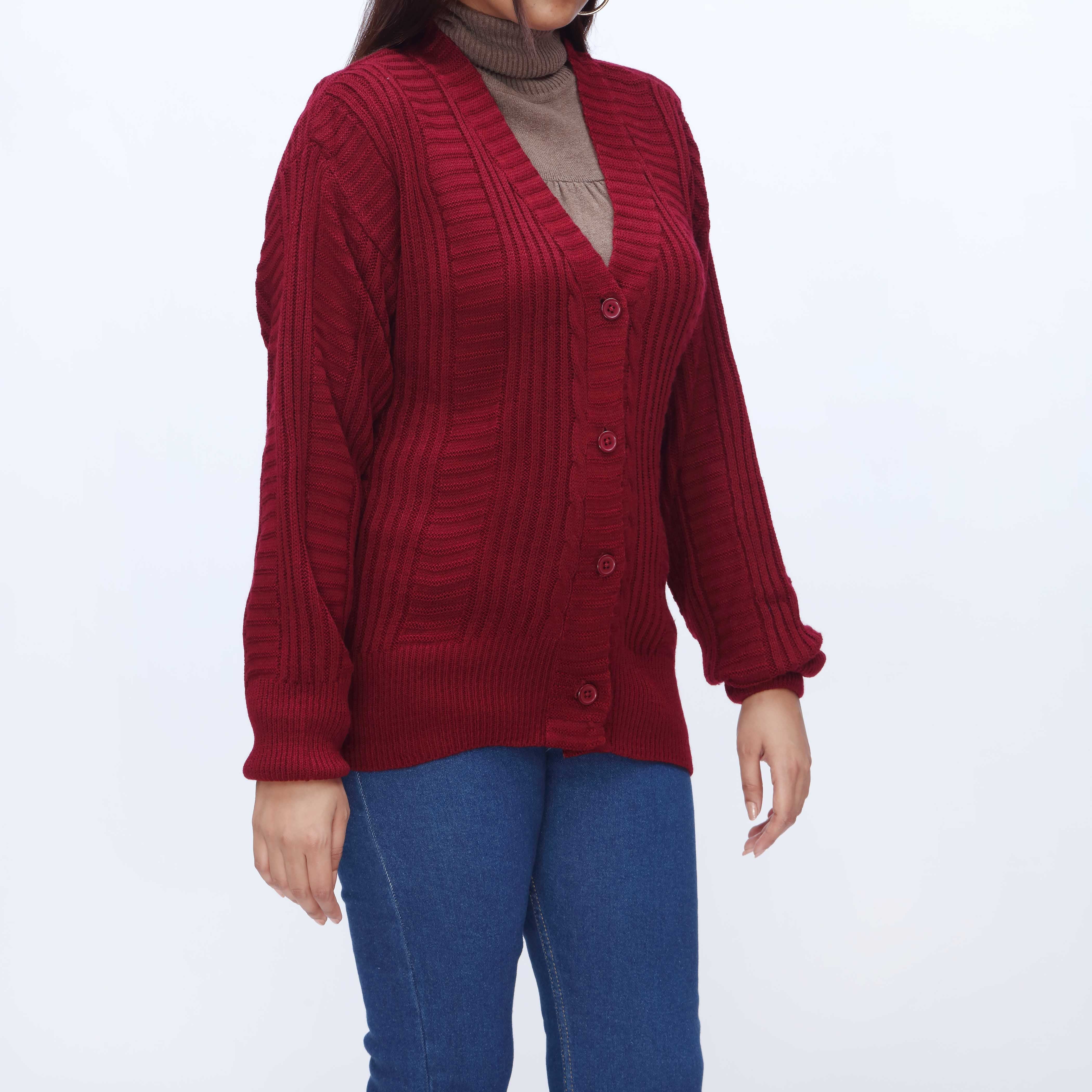 Maroon Mid Length Cardigan PW3912 - Image 2