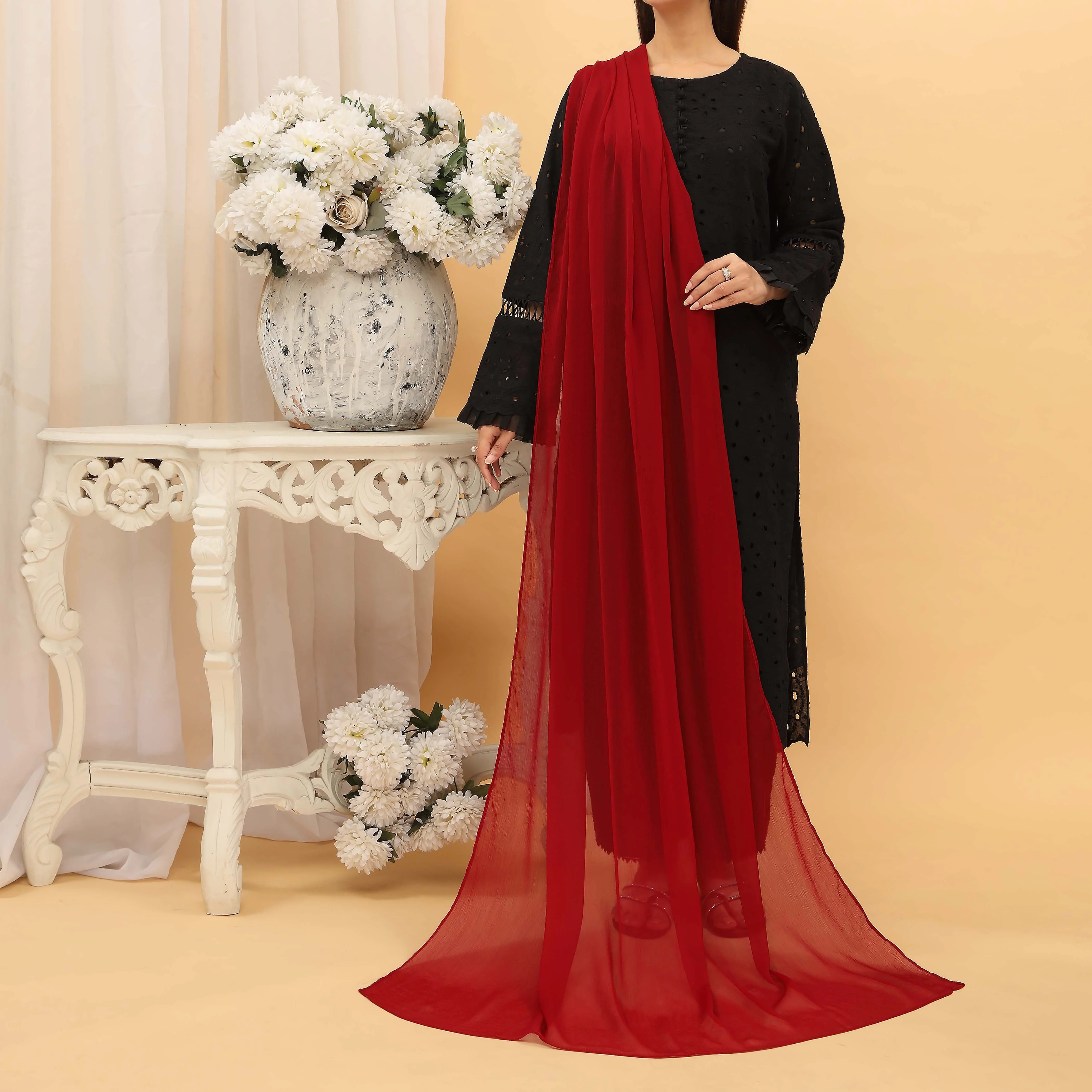 Maroon Plain Chiffon Dupatta PD5371 - Image 2