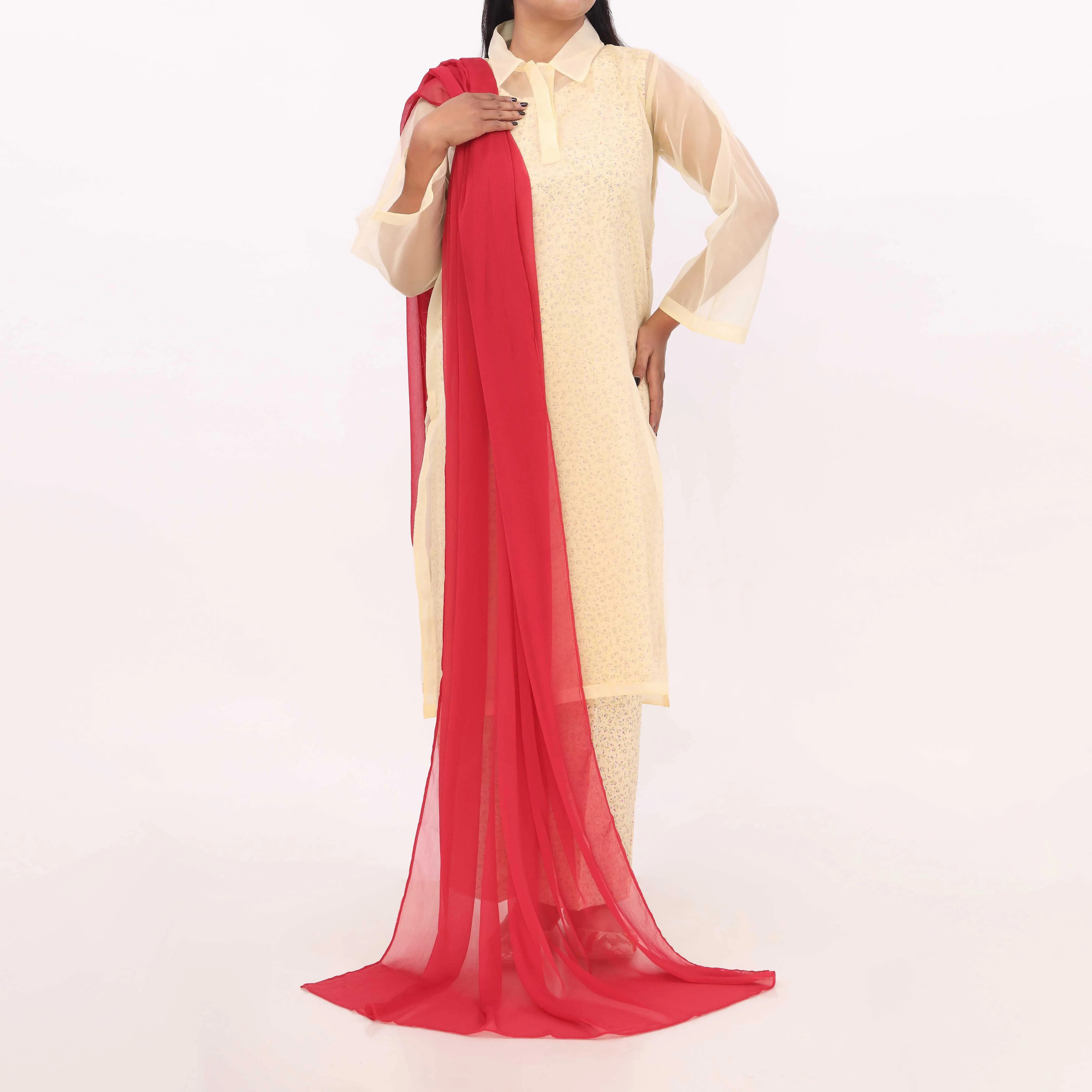 Maroon Plain Chiffon Duppata PD5617 - Image 2