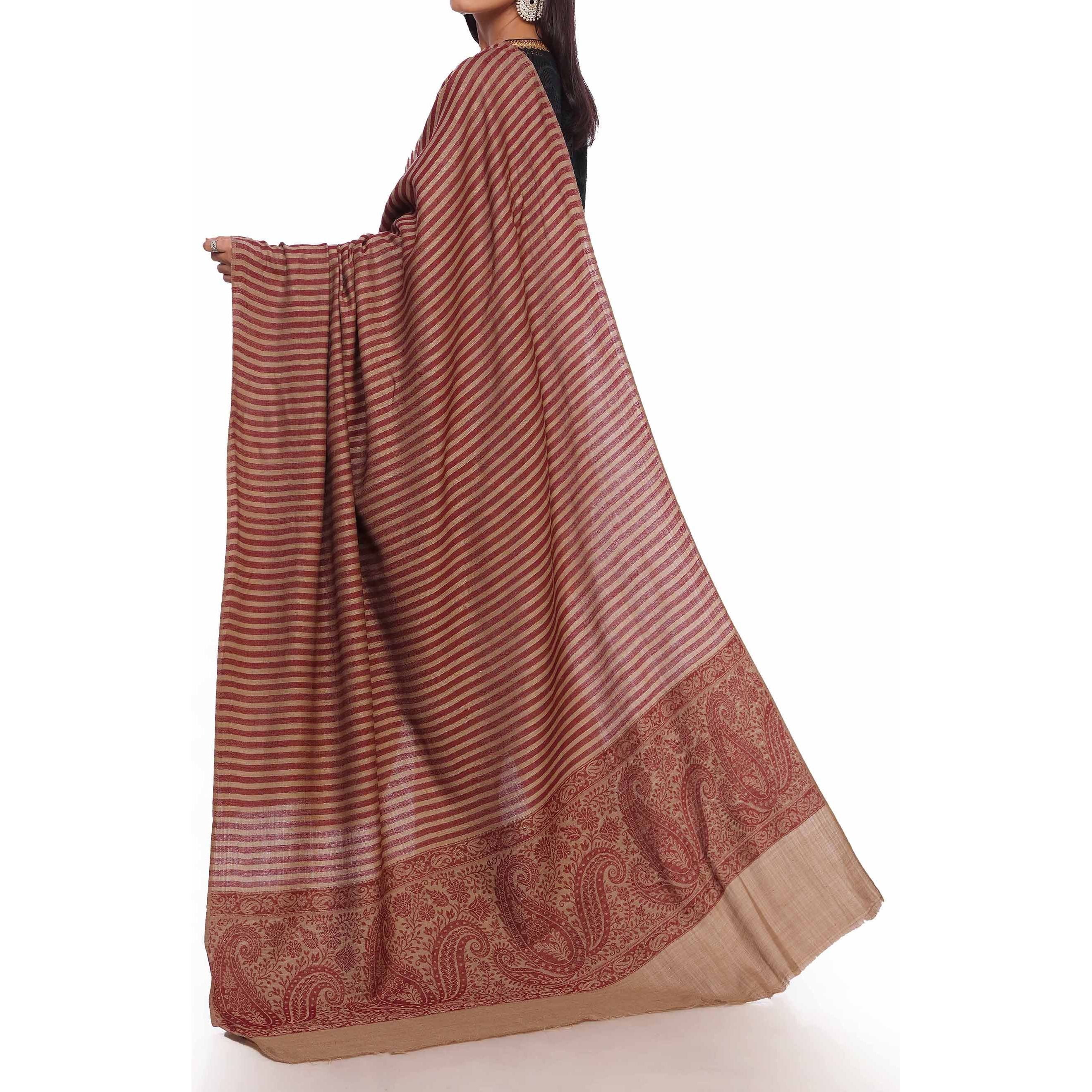 Maroon Striped & Border Shawl PW2710 - Image 3