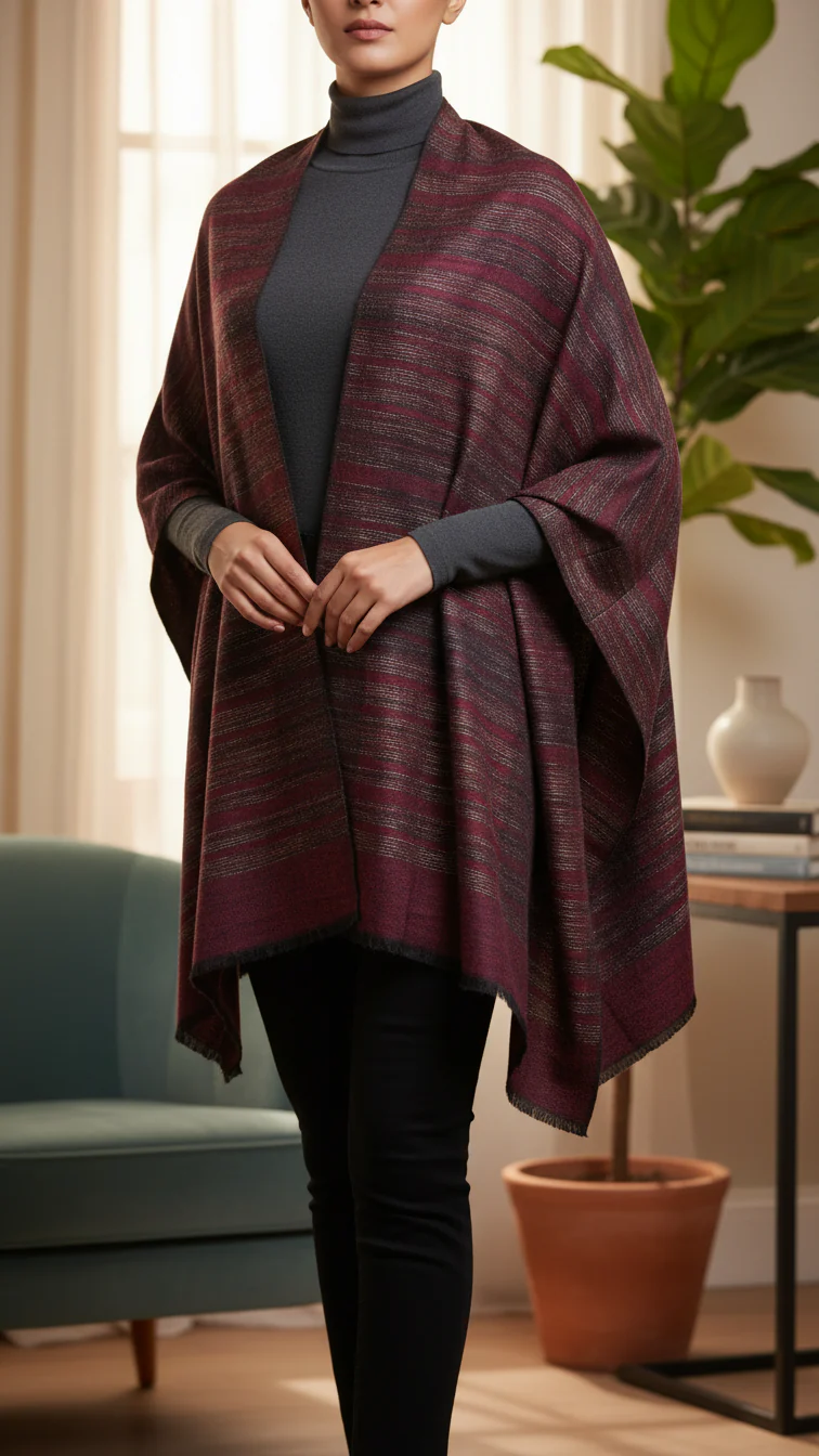 Maroon Winter Cape shawl PW5910 - Image 2