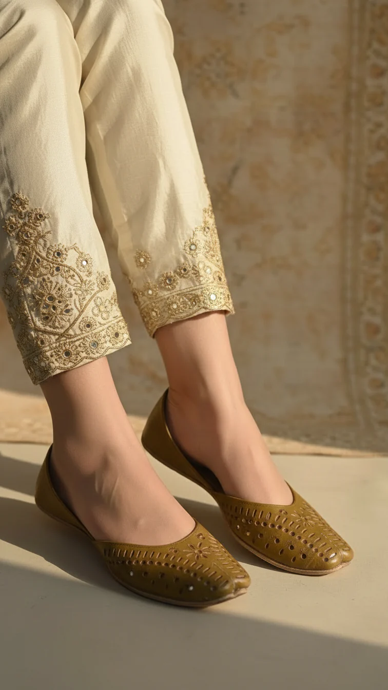 Mehndi Leather Khussa For Women EC8680