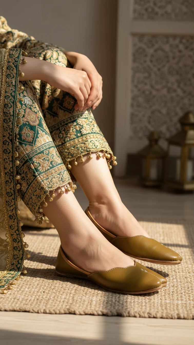 Mehndi Leather Khussa For Women EC8683