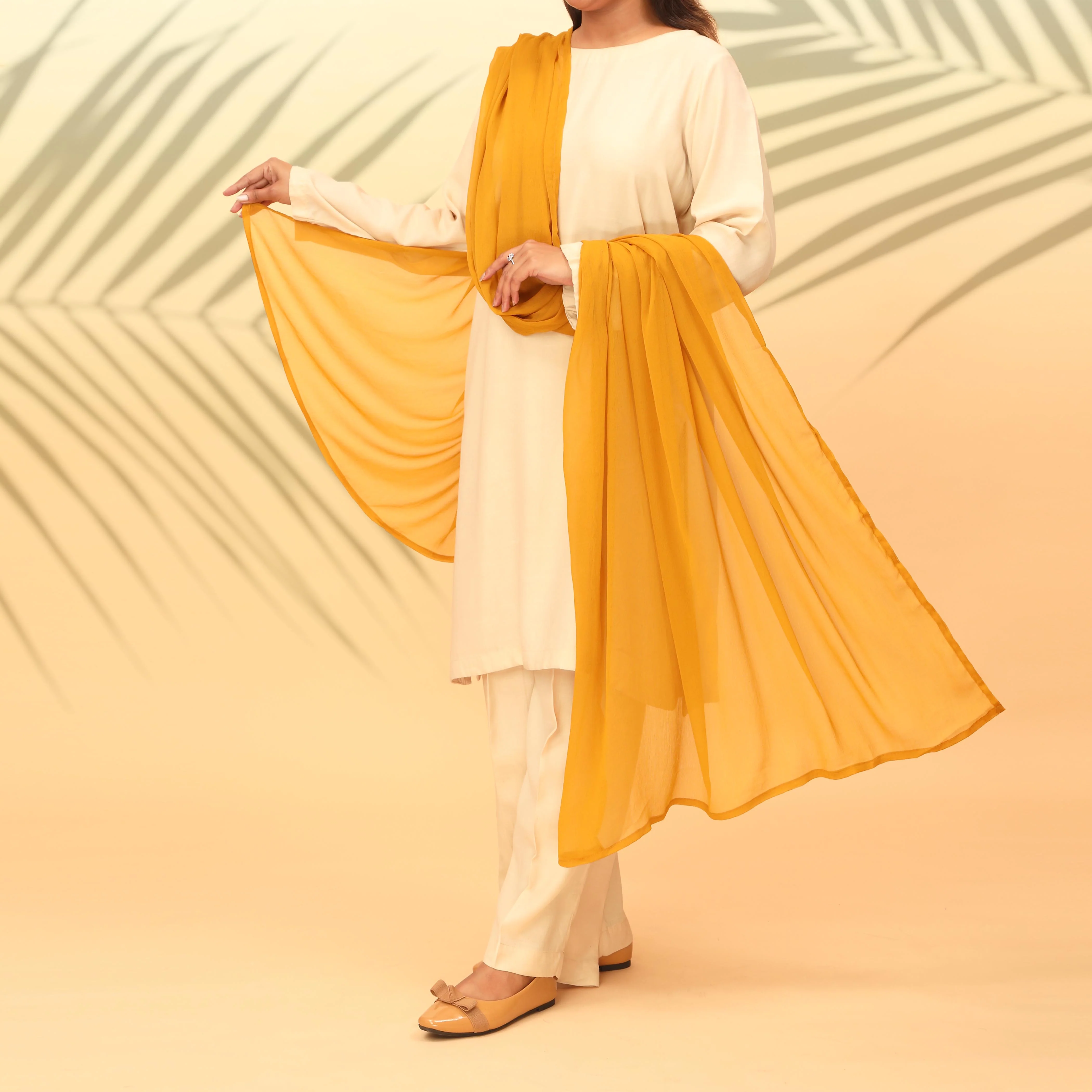 Mustard Dyed Plain Chiffon Dupatta PS4706 - Image 3