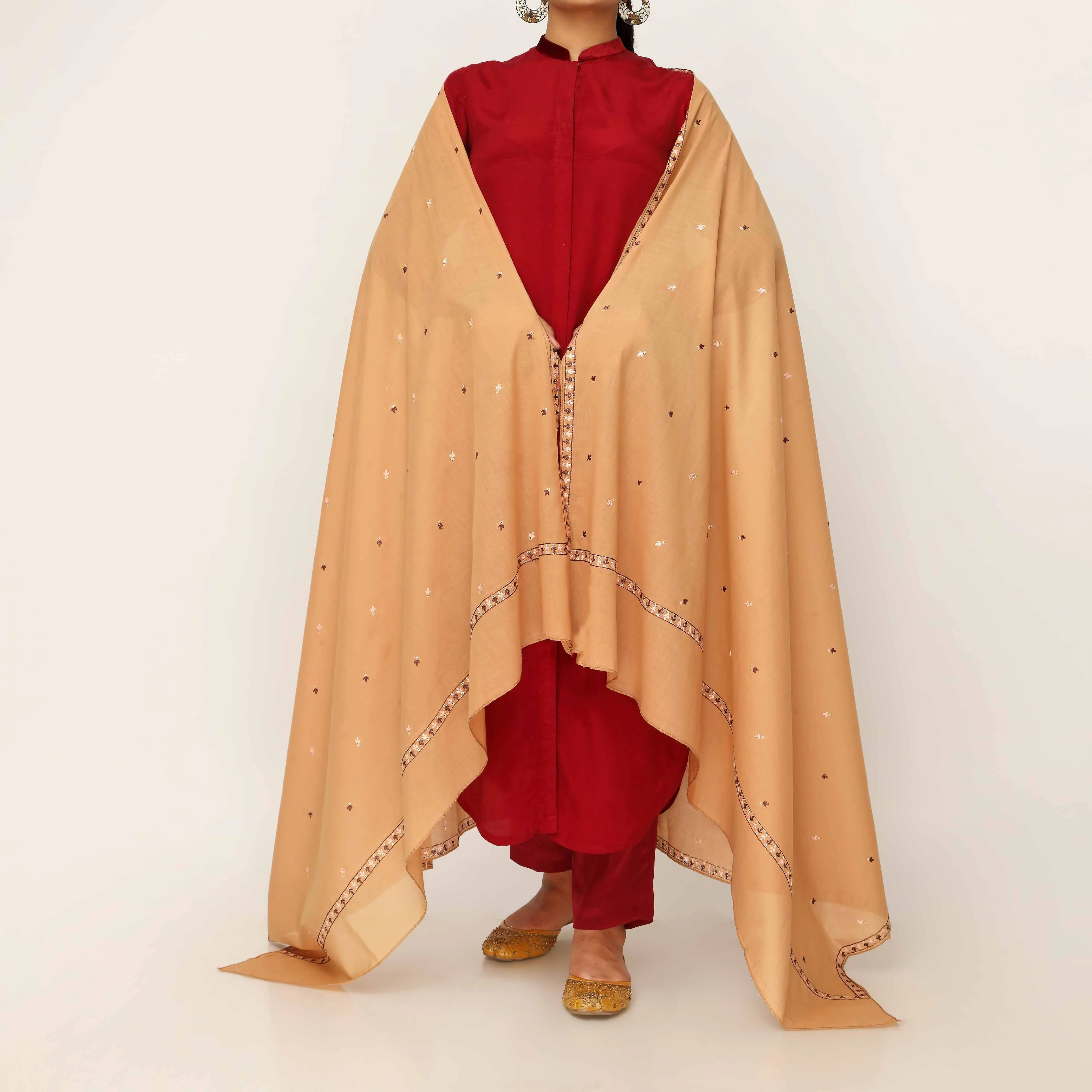 Mustard Embroidered Cotton Dupatta PD5475 - Image 2