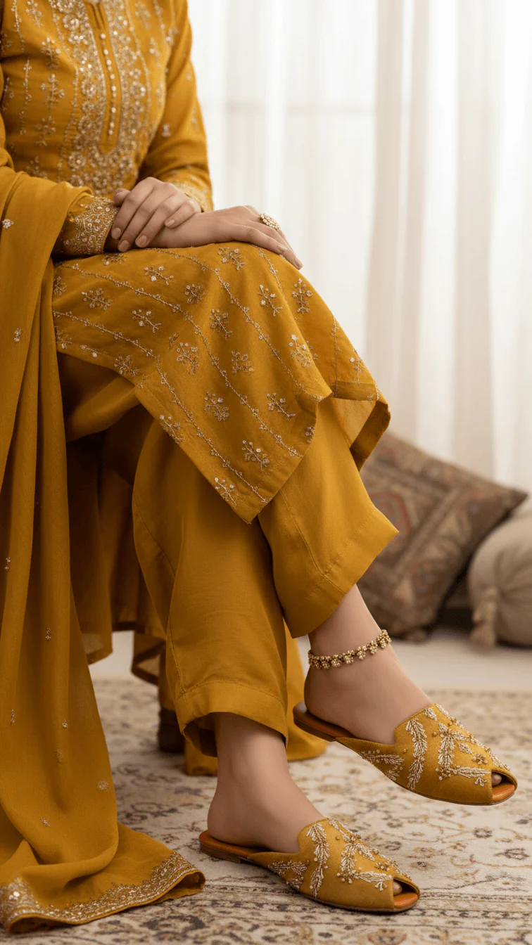 Mustard Fancy Back Open Khussa EC8579 - Image 2