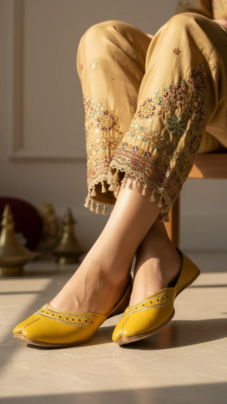Mustard Leather Khussa For Women EC8671