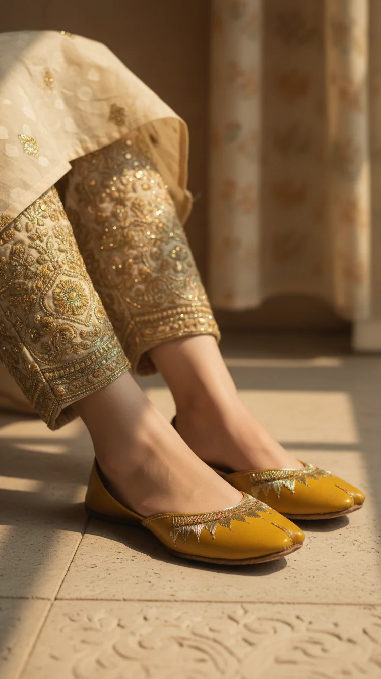 Mustard Leather Khussa For Women EC8672