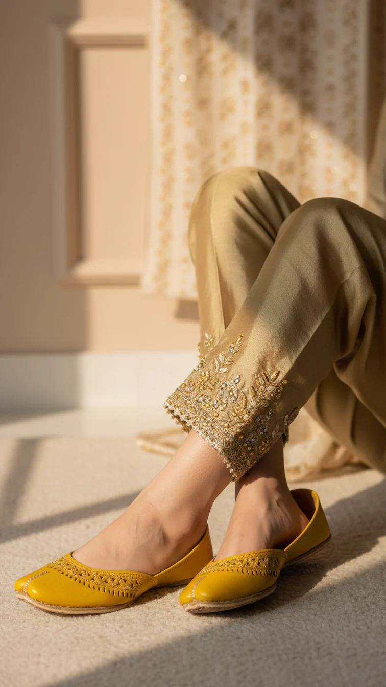 Mustard Leather Khussa For Women EC8675