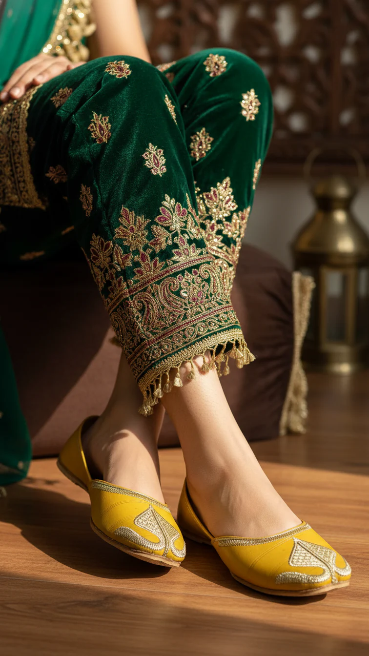 Mustard Leather Khussa For Women EC8676