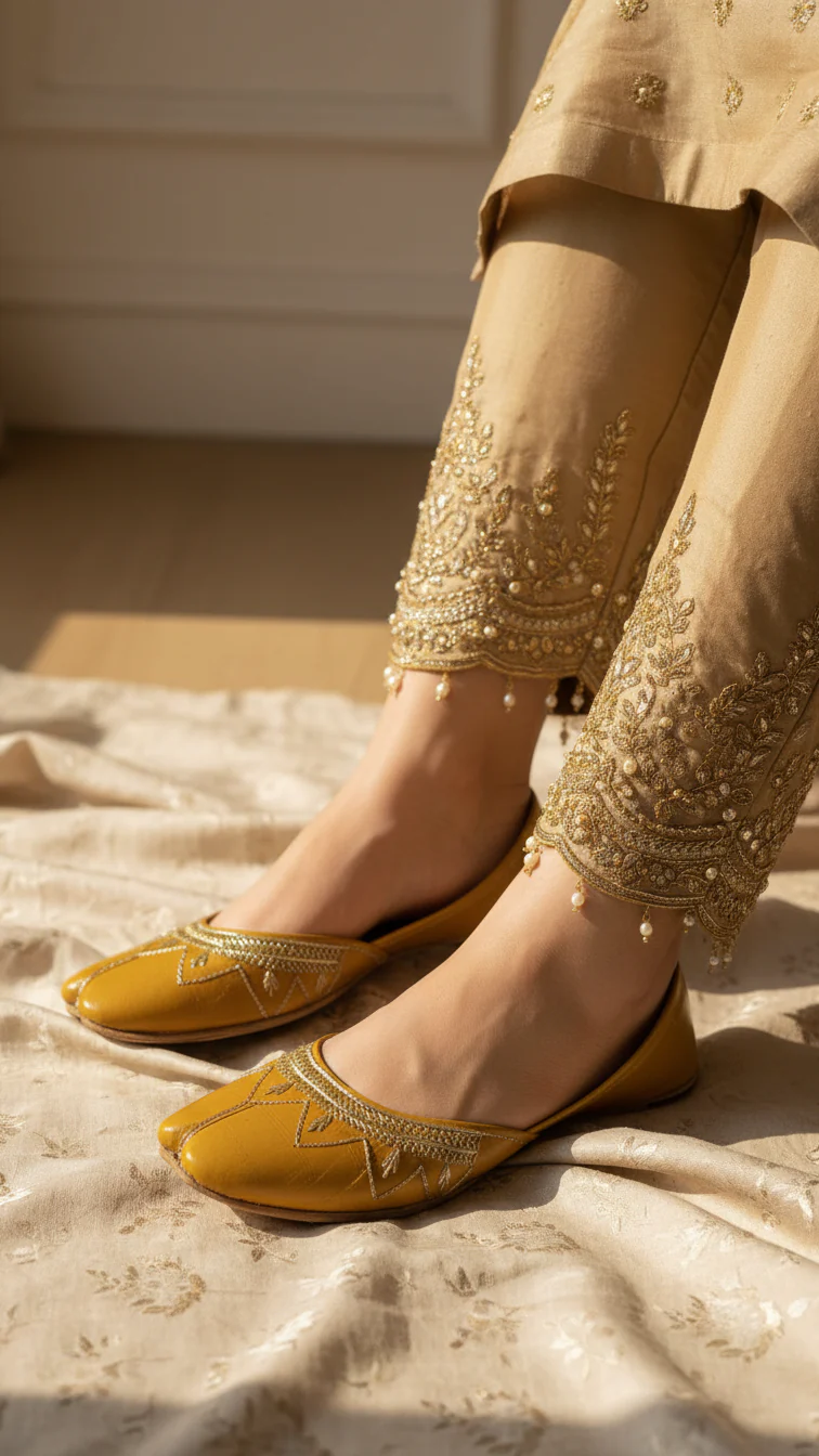 Mustard Leather Khussa For Women EC8677