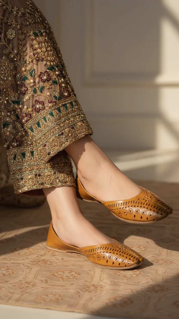 Mustard Leather Khussa For Women EC8680