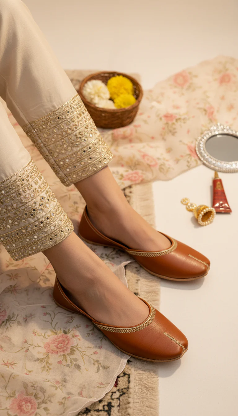 Mustard Leather Khussa For Women EC8712