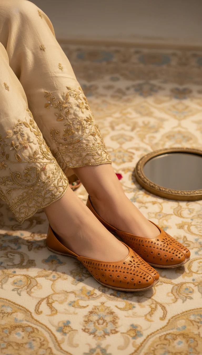 Mustard Leather Khussa For Women EC8713