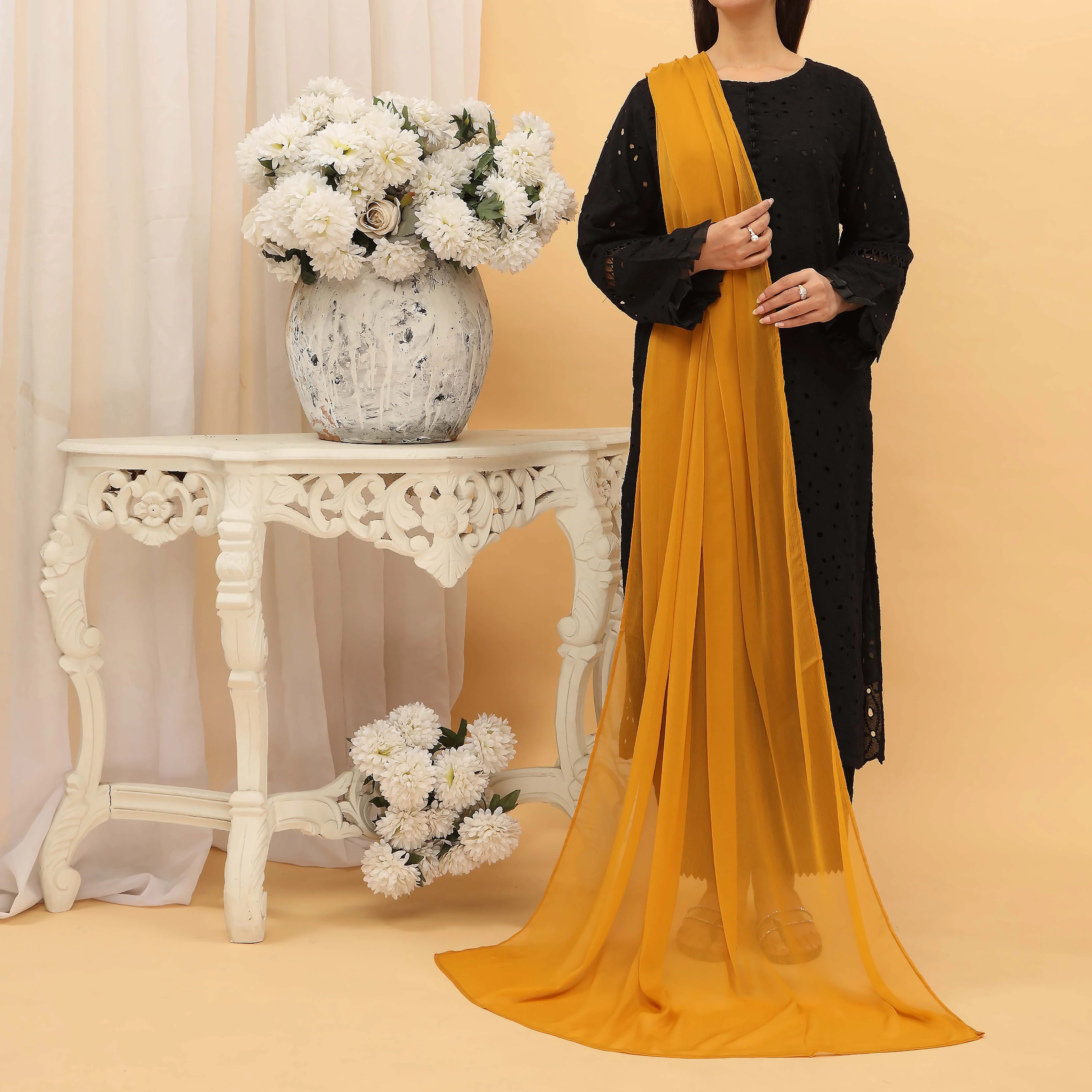 Mustard Plain Chiffon Dupatta PD5372 - Image 2