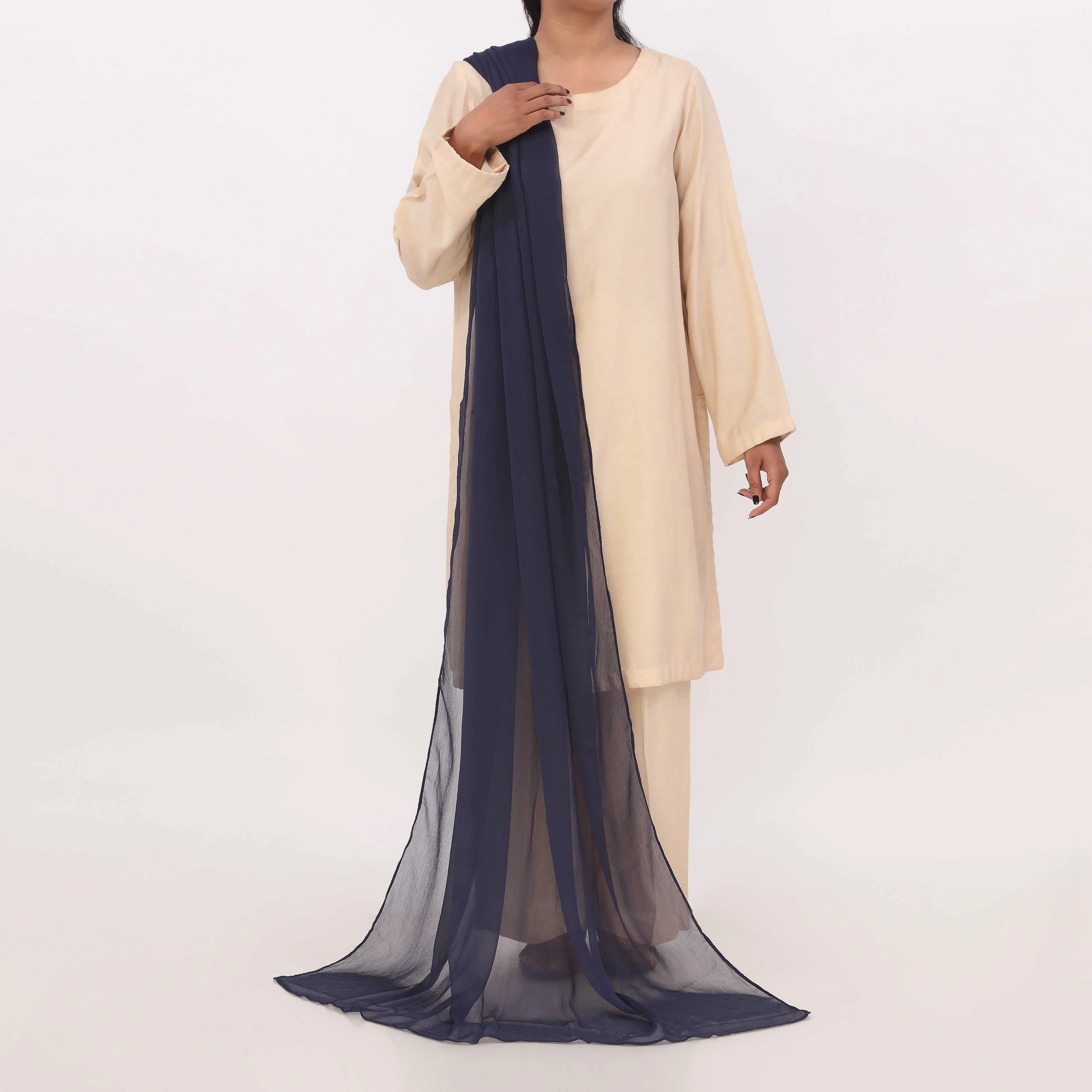 Navy Plain Chiffon Duppata PD5617 - Image 2