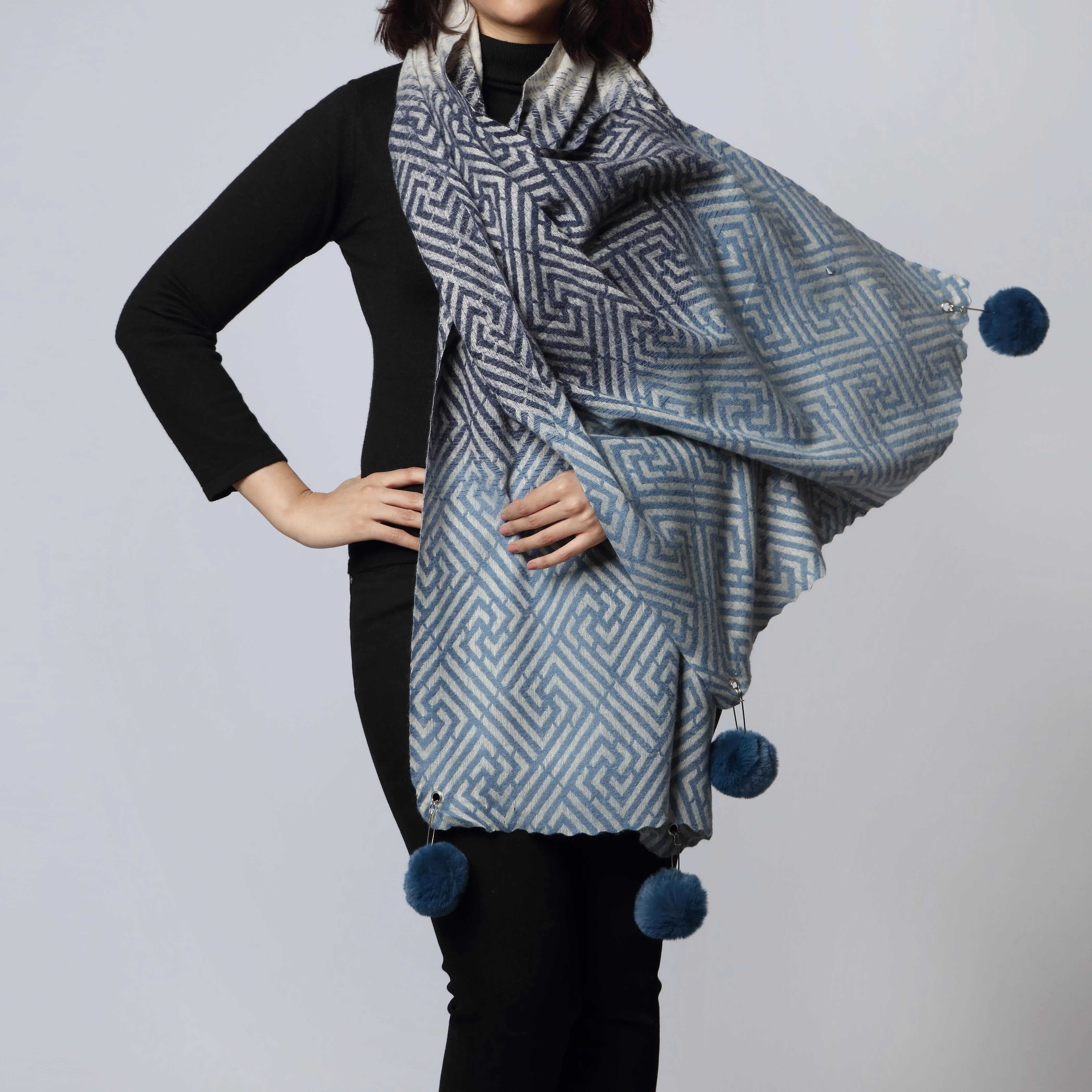 Navy Two Tone Winter Shawl PW2734 - Image 2
