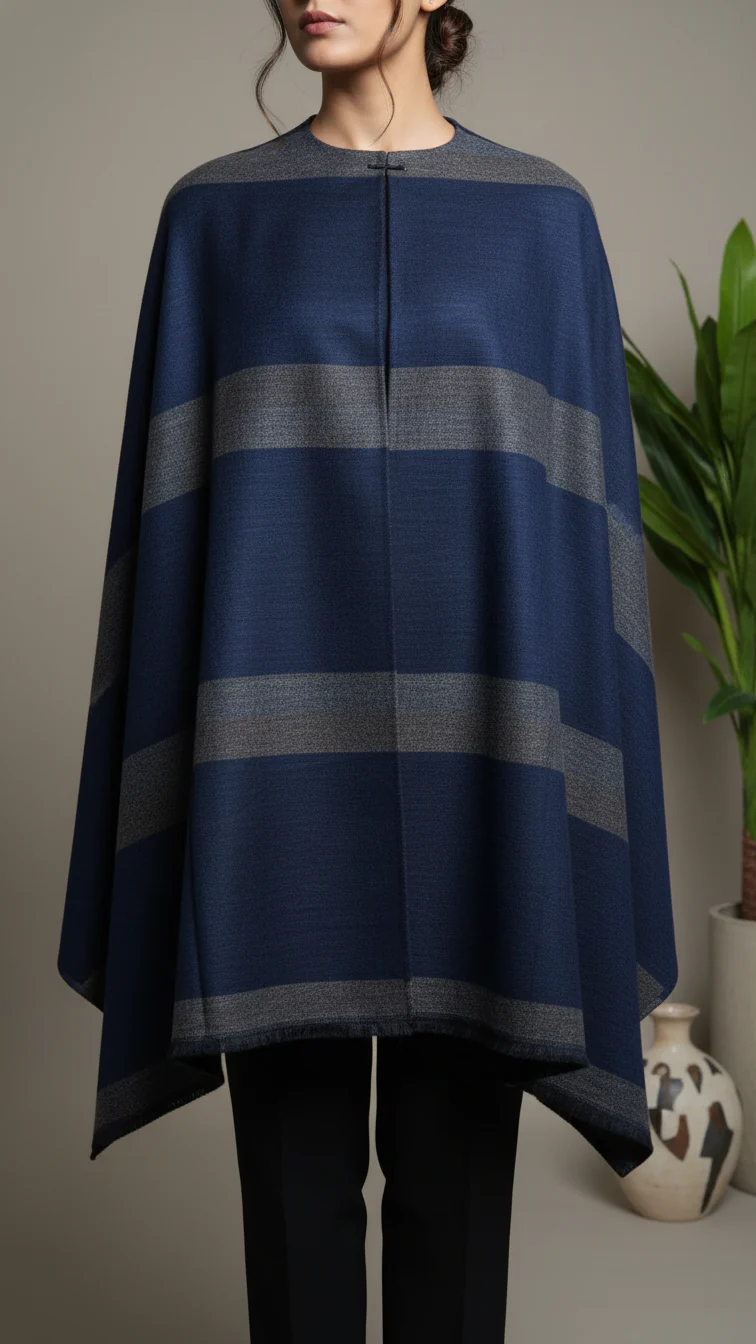 Navy Winter Cape Shawl PW5912