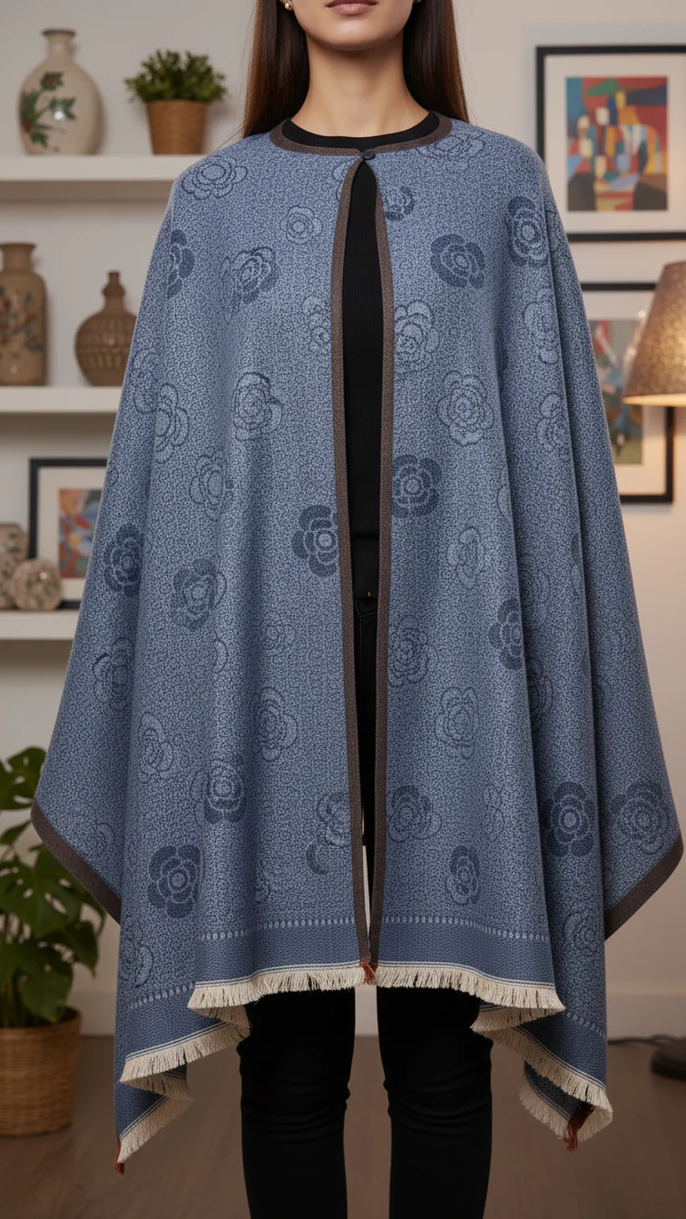 Navy Winter Cape Shawl PW5932
