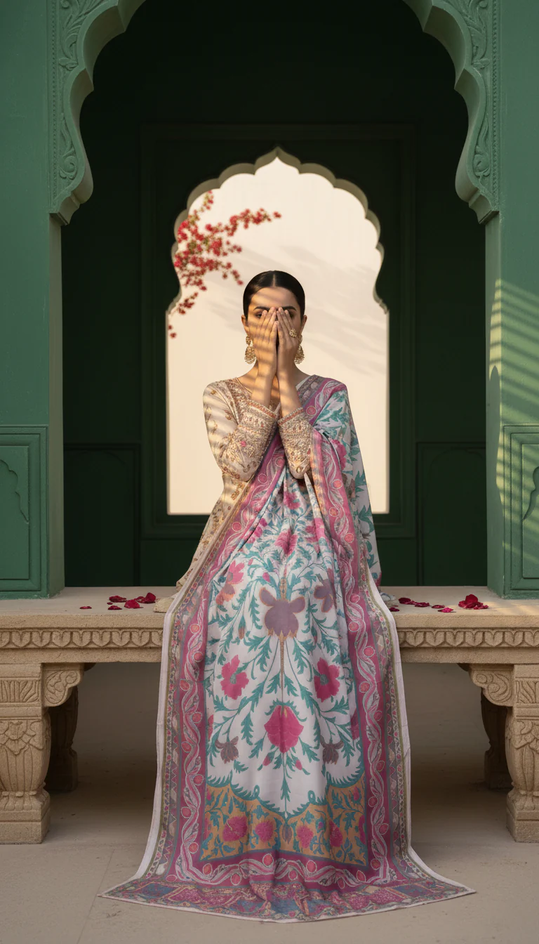 Off/White Digital Printed Apple Silk Dupatta PD604393