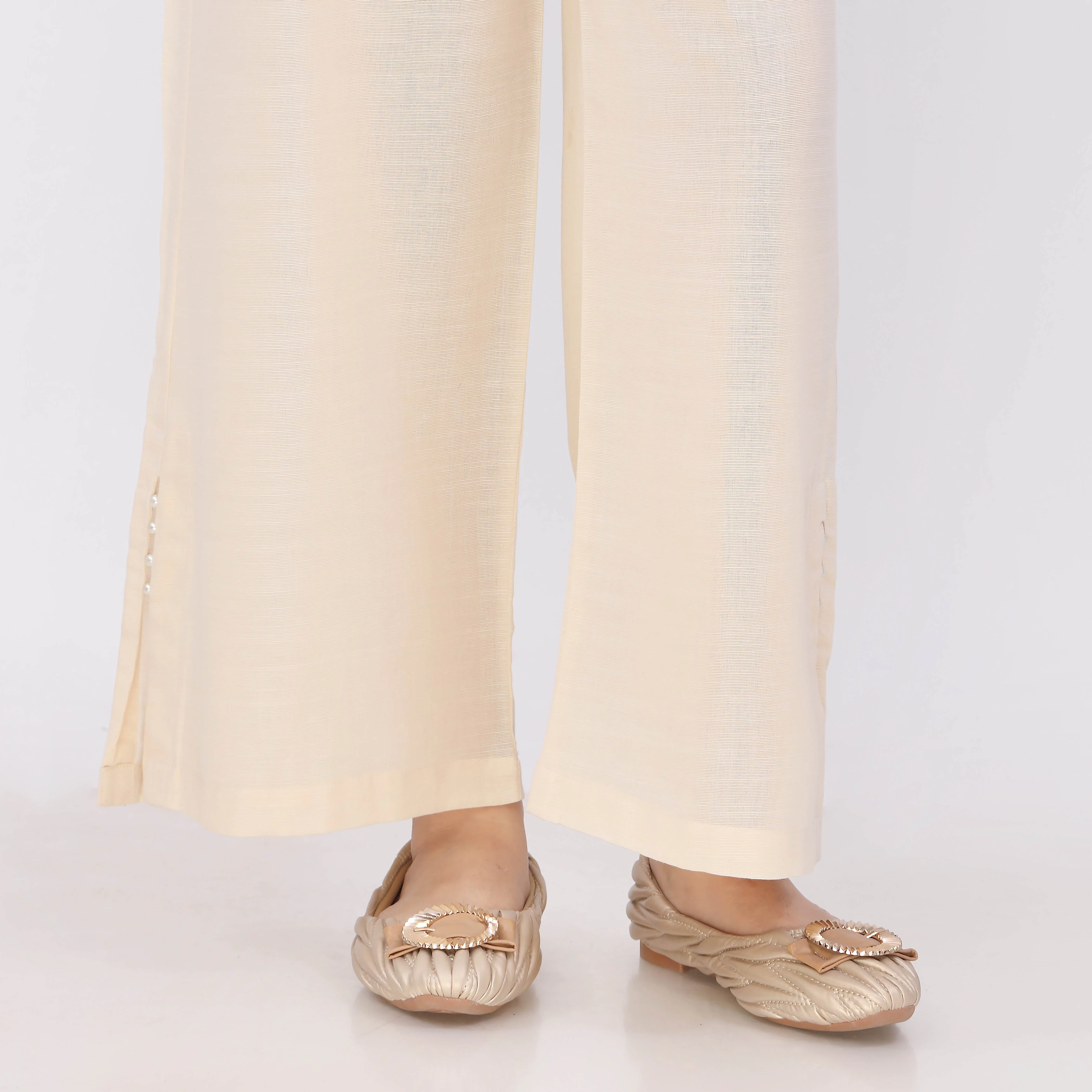 Off/White Slub Khaddar Trouser PL5144 - Image 2