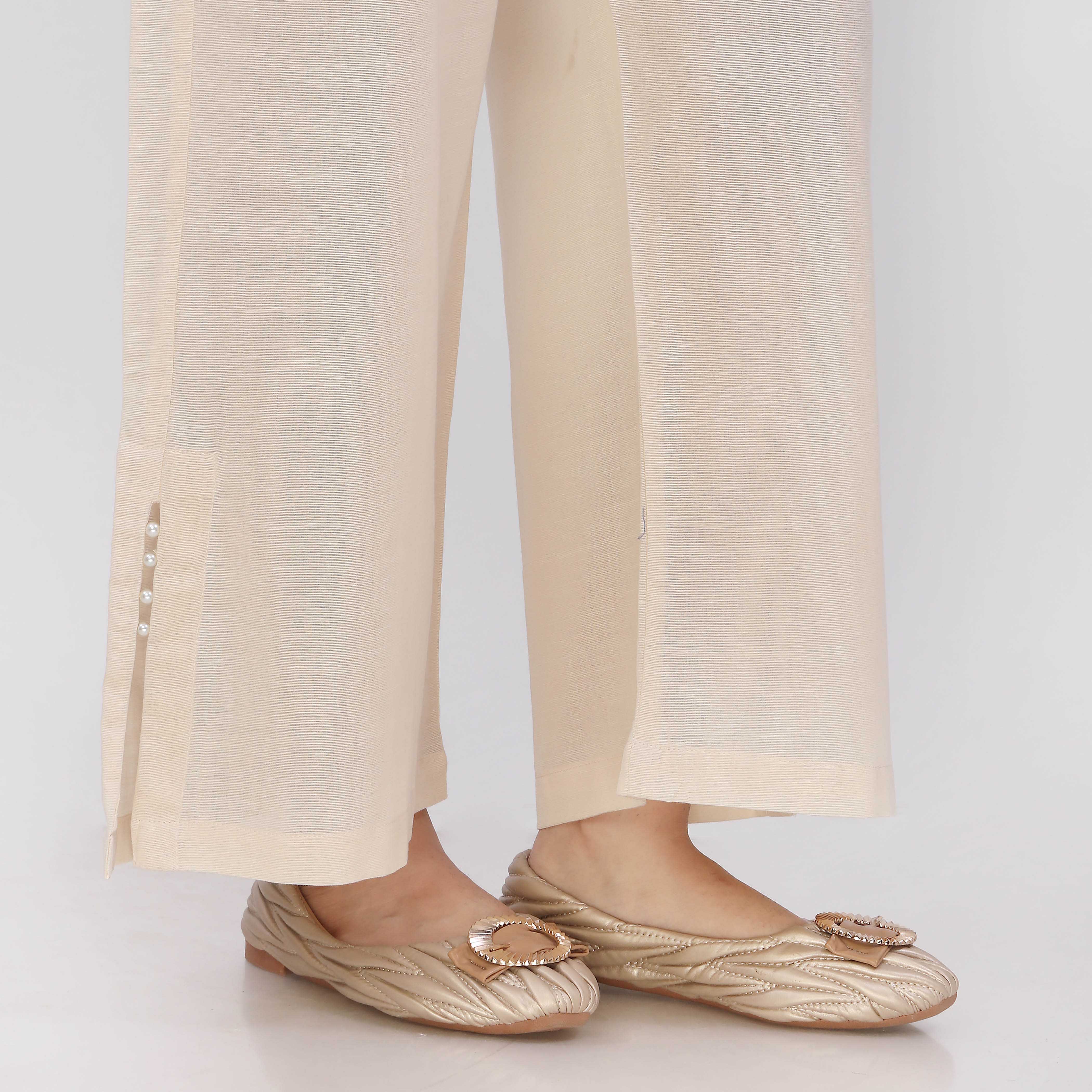 Off/White Slub Khaddar Trouser PL5144 - Image 3