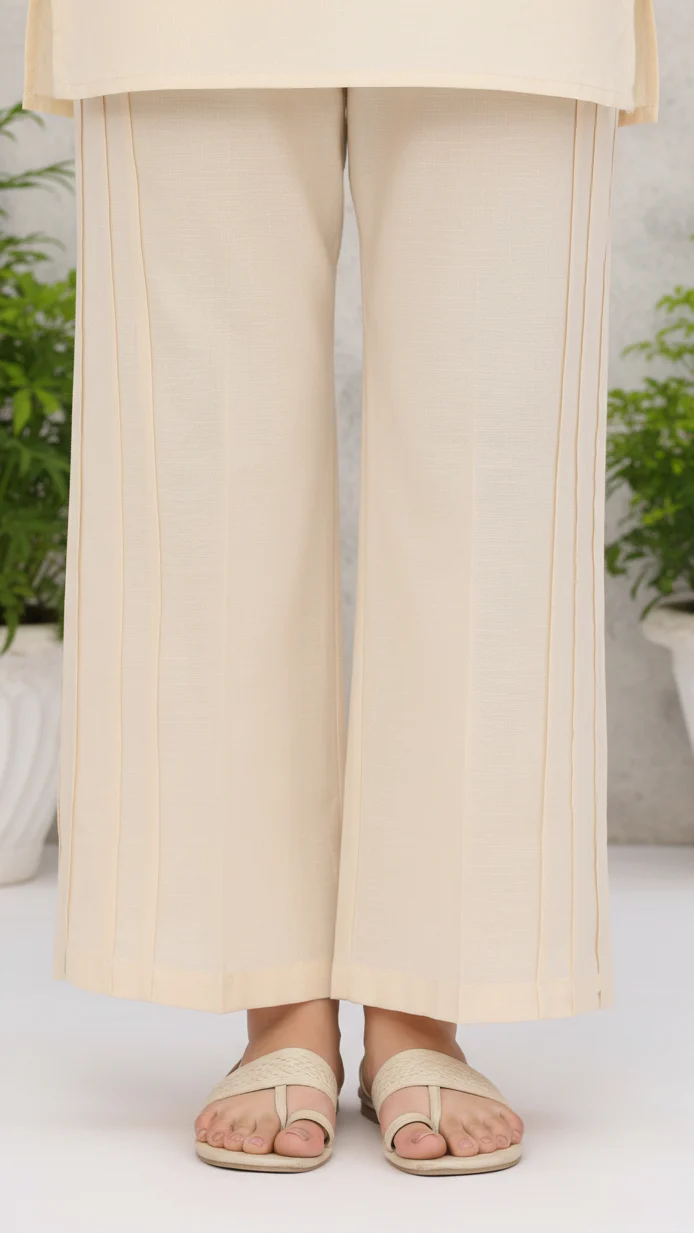 Off/White Slub Khaddar Trouser PL5146