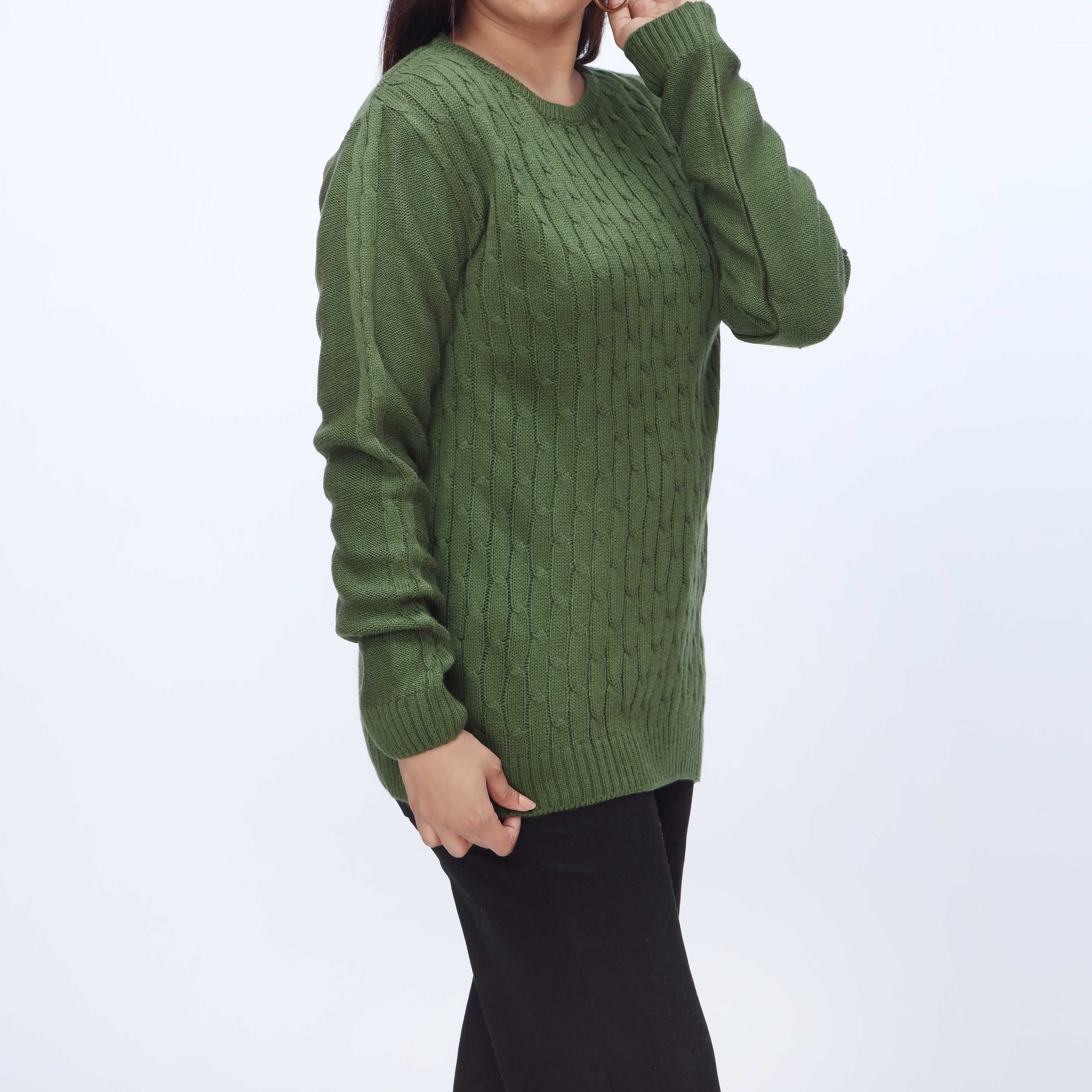 Olive Crew Neck Pullover Sweater PW3901 - Image 2
