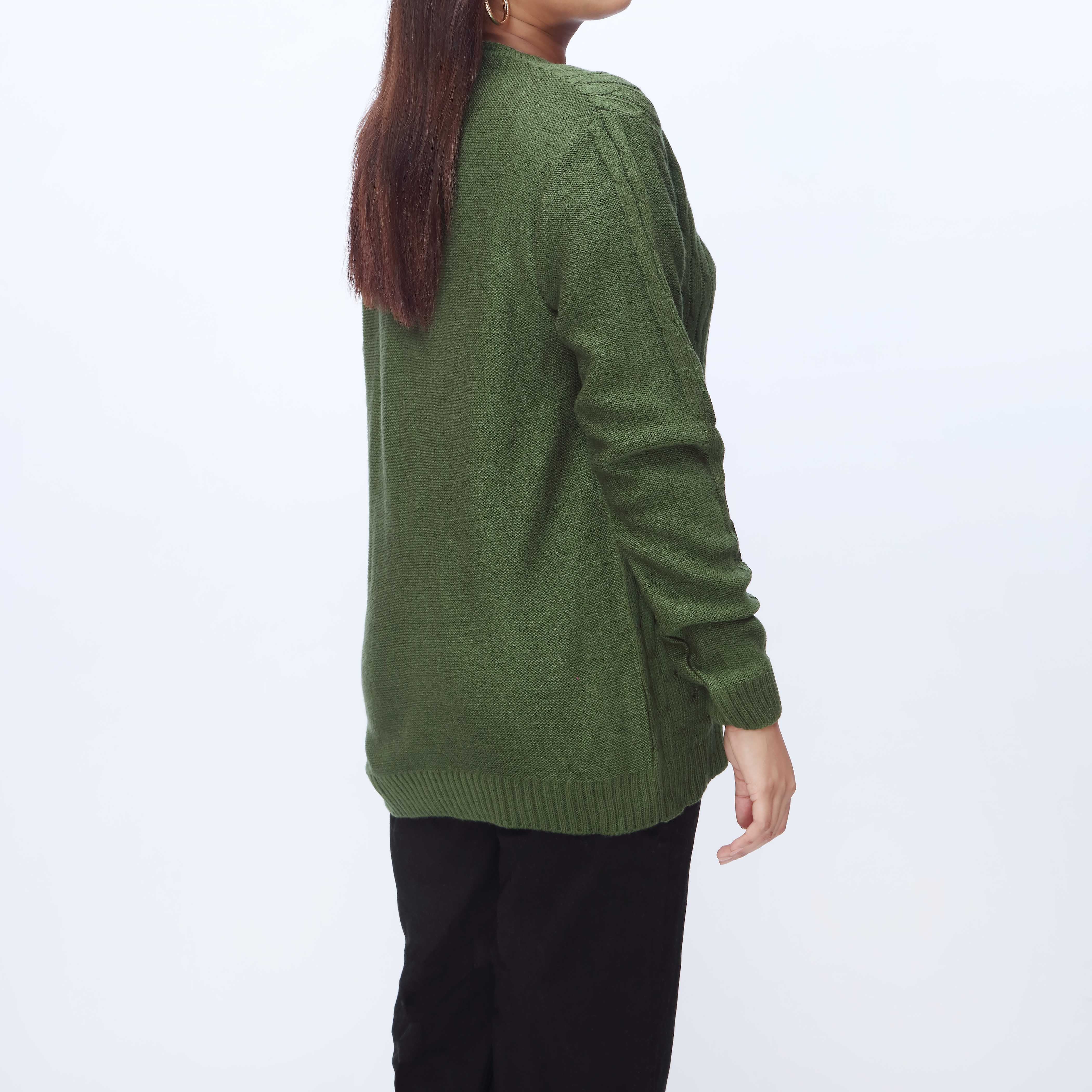 Olive Crew Neck Pullover Sweater PW3901 - Image 3