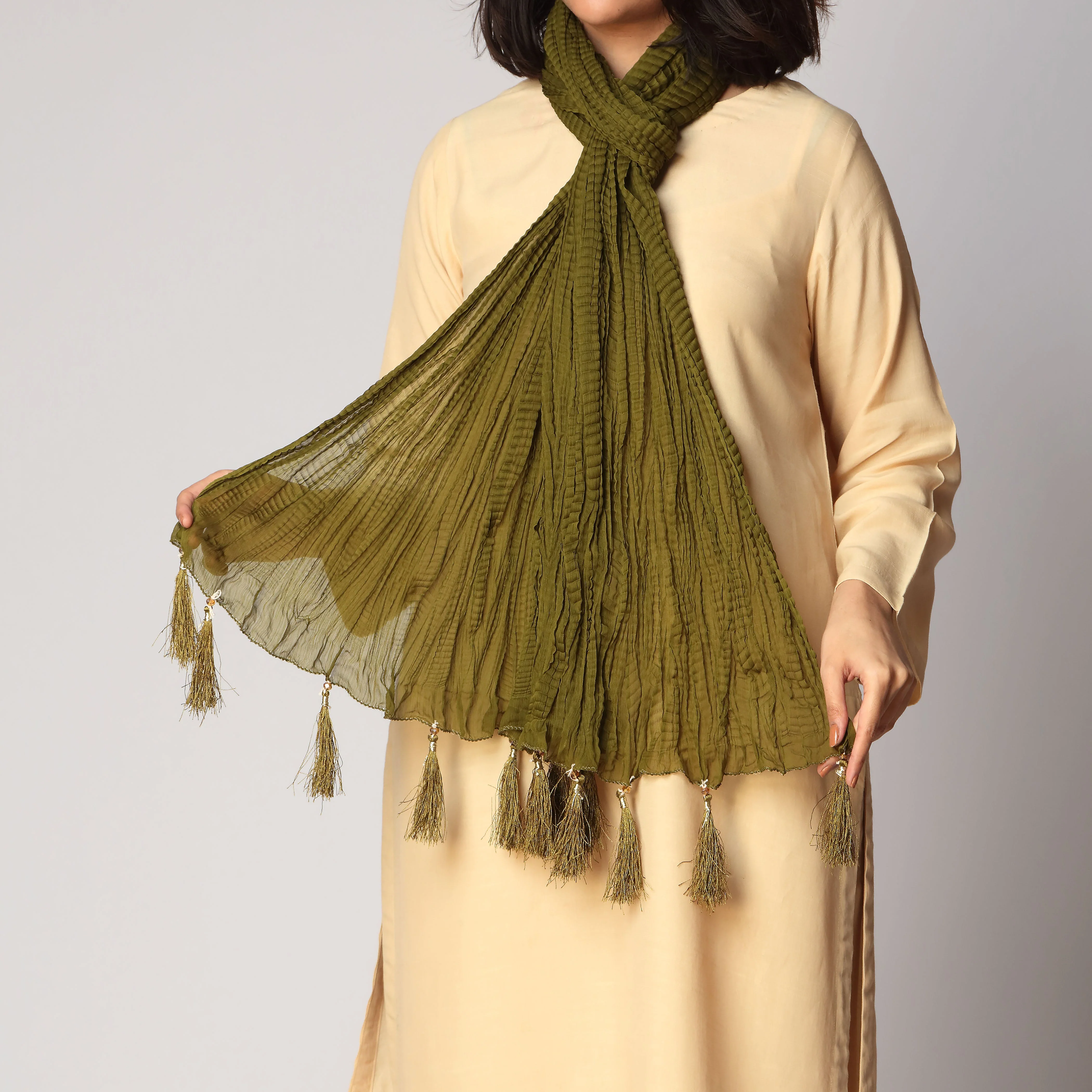 Olive Crush Chiffon stole PS3756