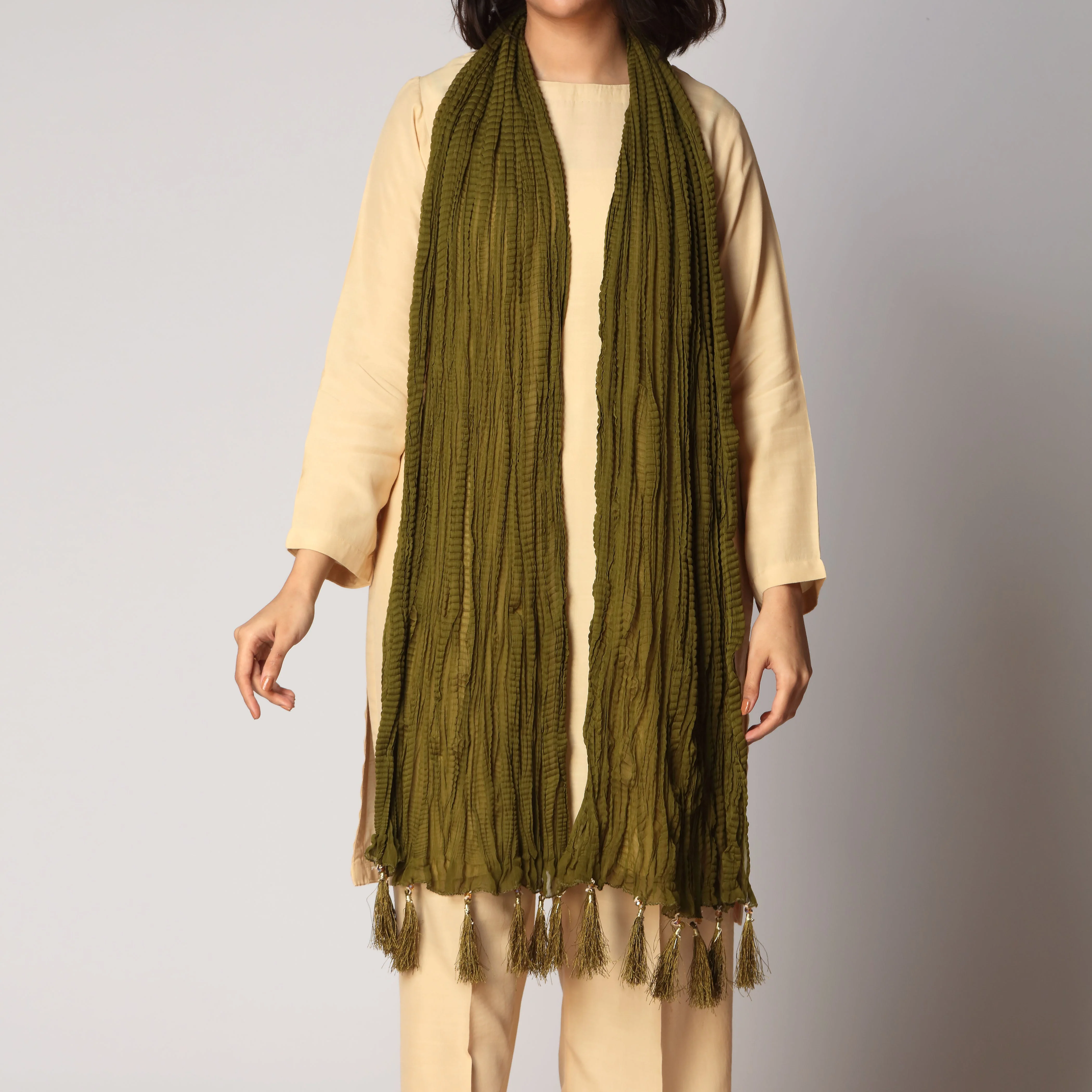 Olive Crush Chiffon stole PS3756 - Image 2