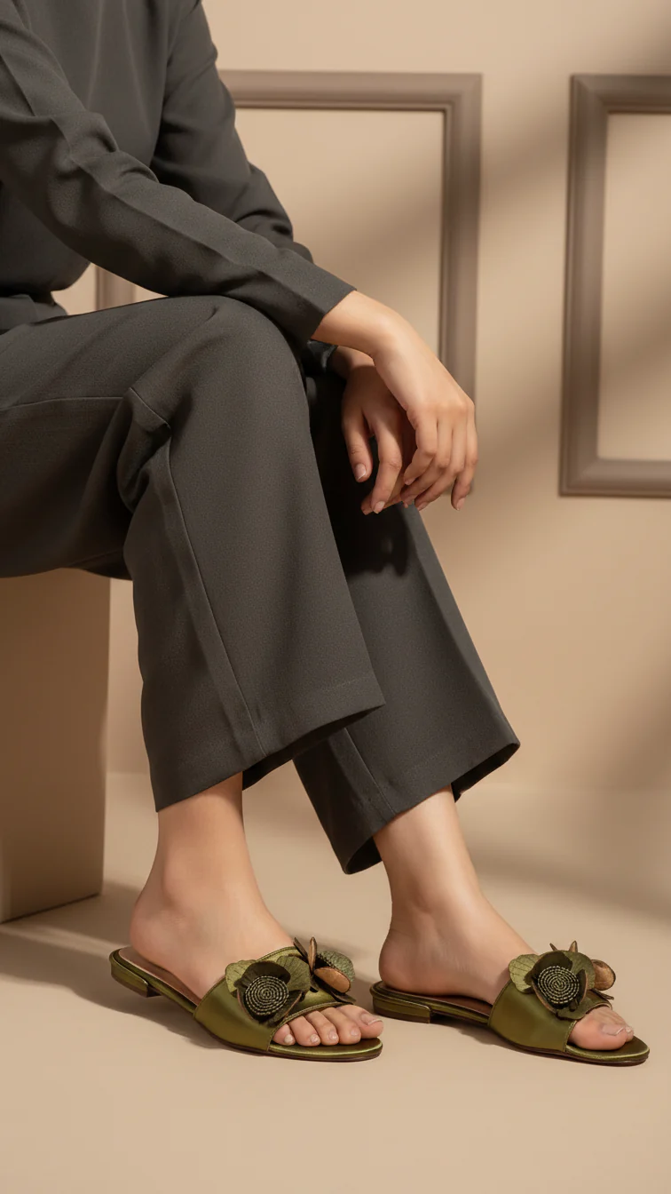Olive Formal Slipper For Women FR8423