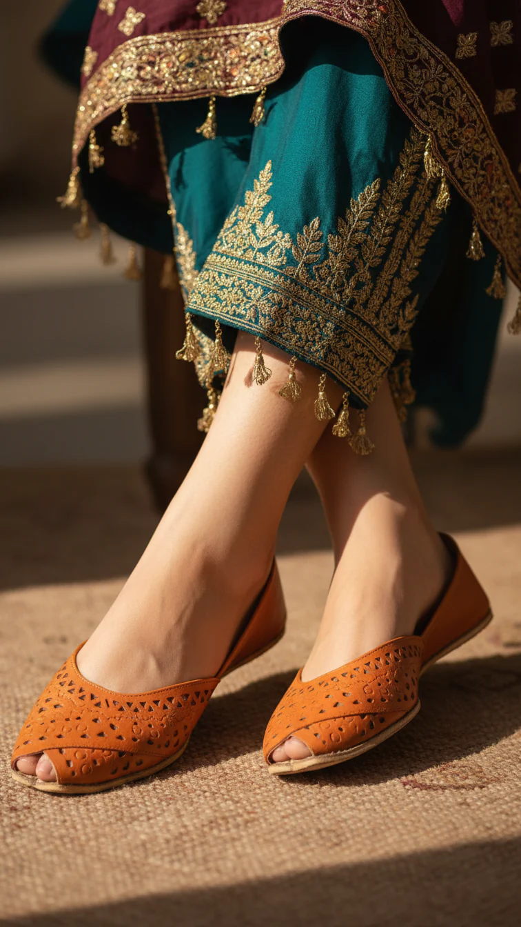 Orange Leather Khussa EC8639