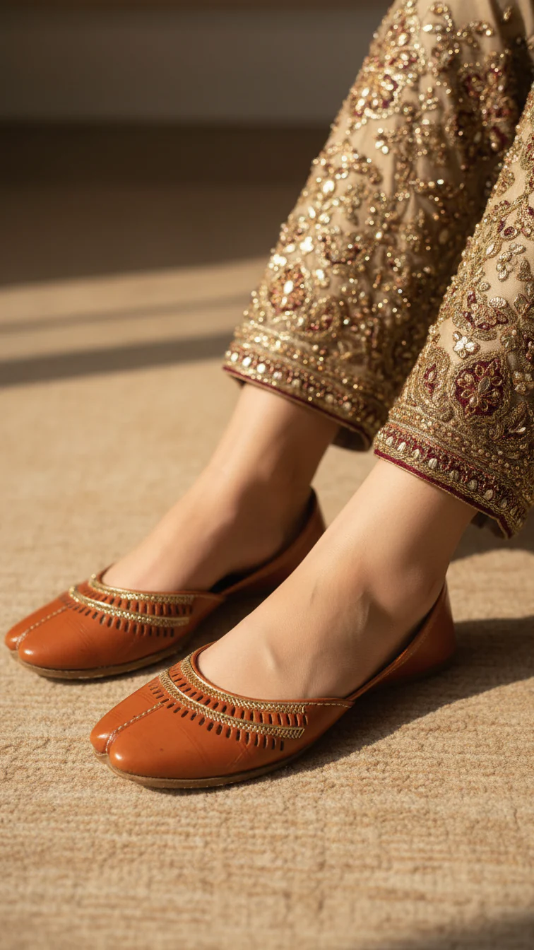 Orange Leather Khussa For Ladies EC8669